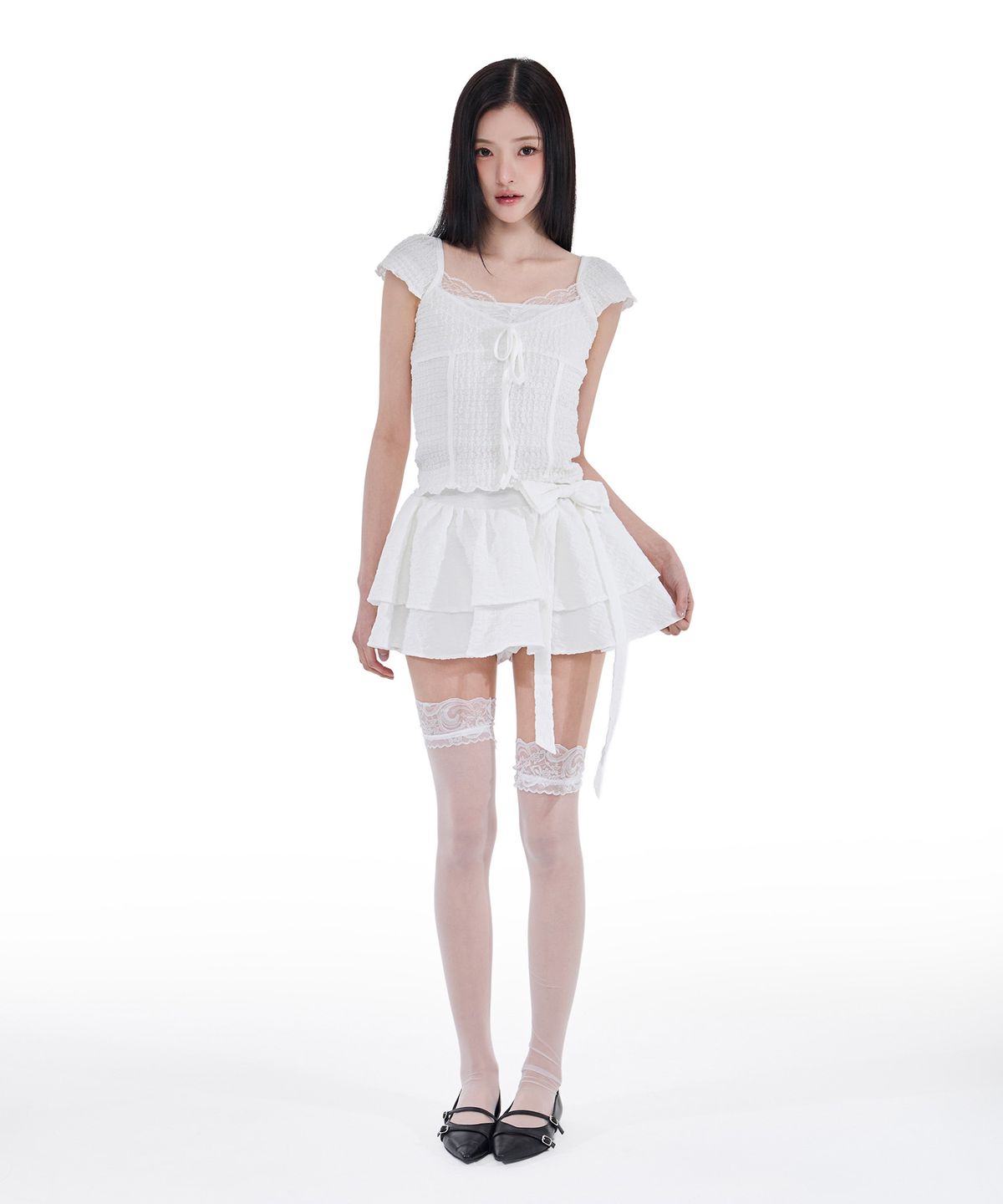 알키알카(ALKI ALKA) Jacquard Gathered Top (Ivory)