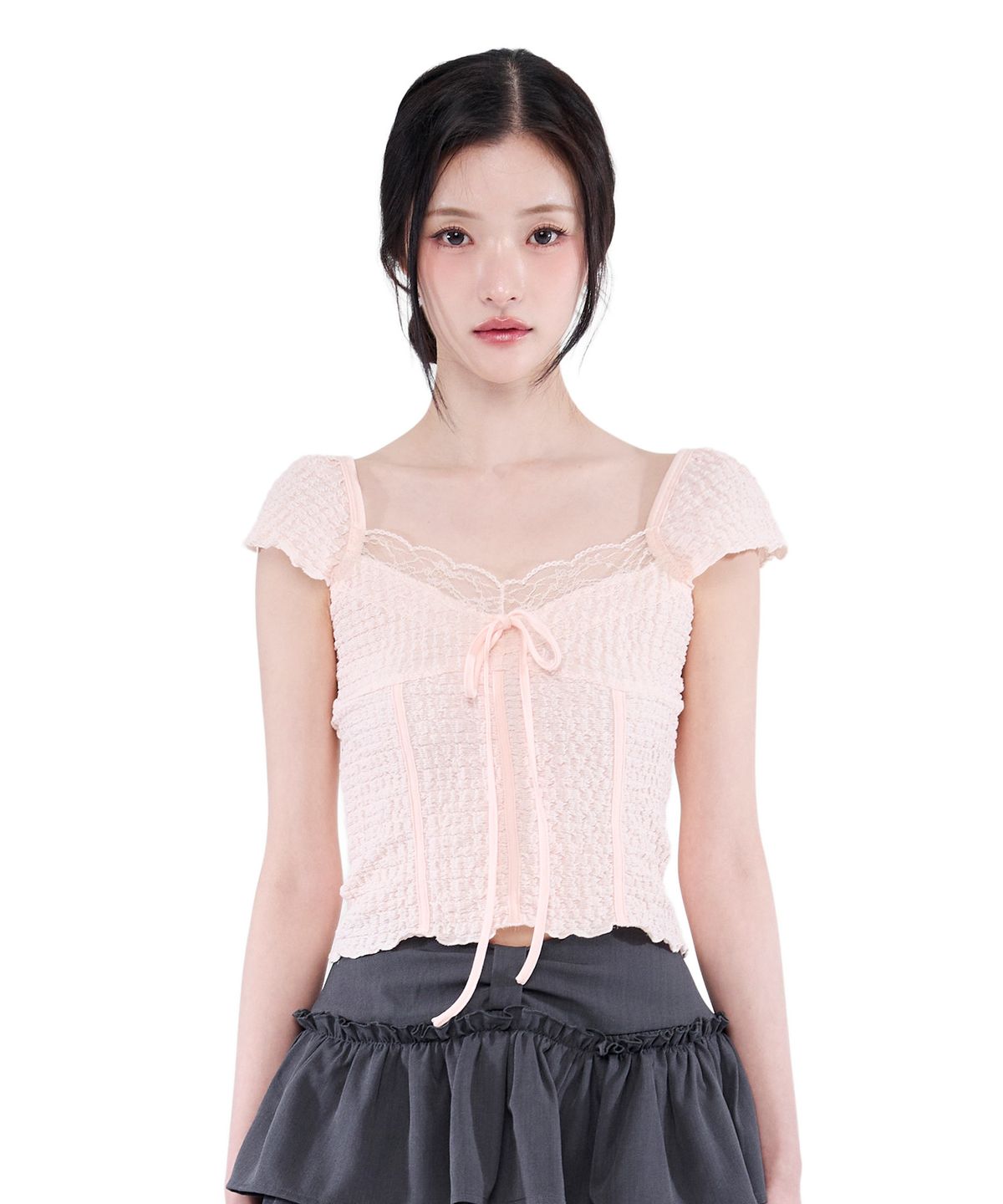알키알카(ALKI ALKA) Jacquard Gathered Top (Light Pink)