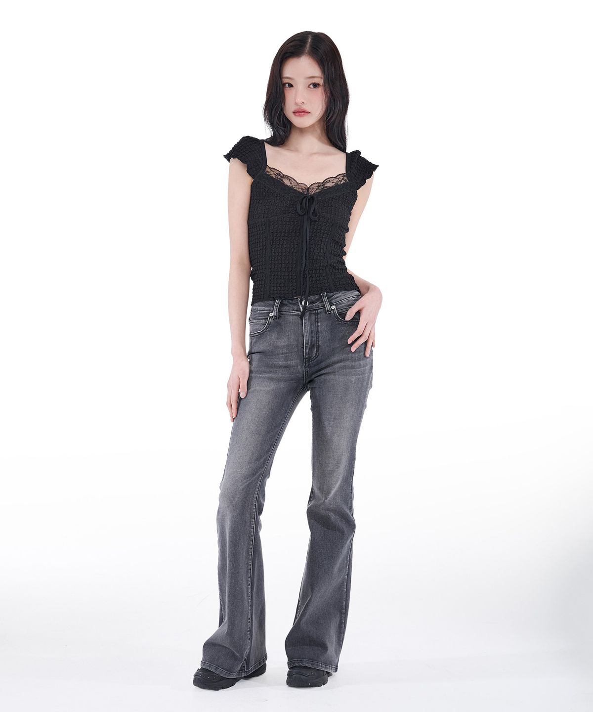 알키알카(ALKI ALKA) Jacquard Gathered Top (Black)