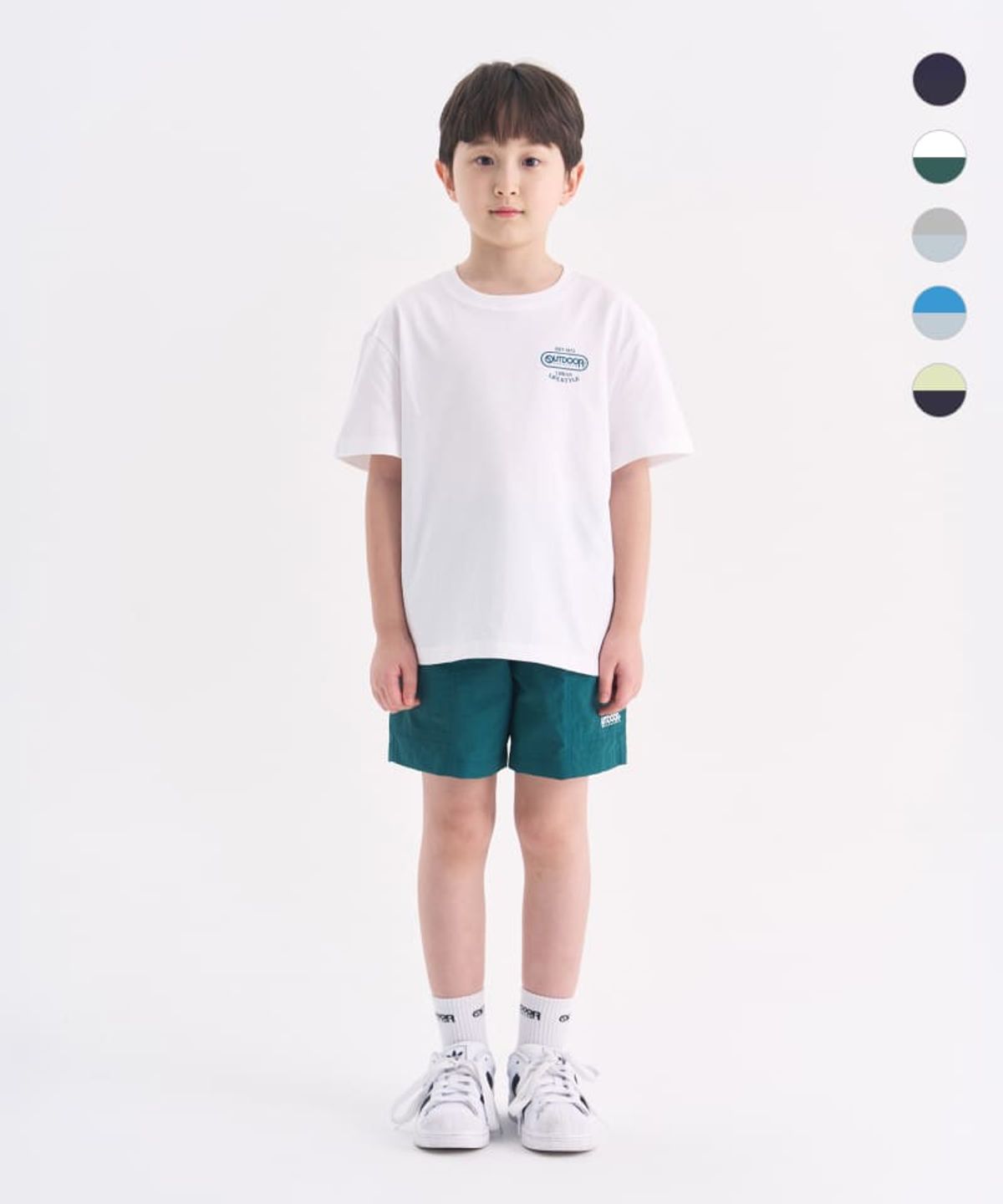 아웃도어 프로덕츠 키즈(OUTDOOR PRODUCTS KIDS) [세트상품]에센셜 백그래픽 반팔티+우븐 포켓 쇼츠 (5color)