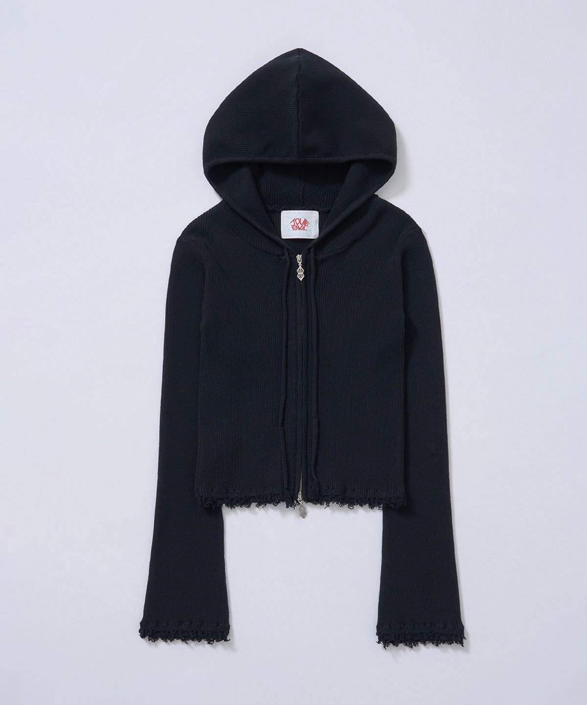 졸리앙볼(JOLIEENVOL) RIBBED KNIT HOODIE ZIP-UP (BLACK)
