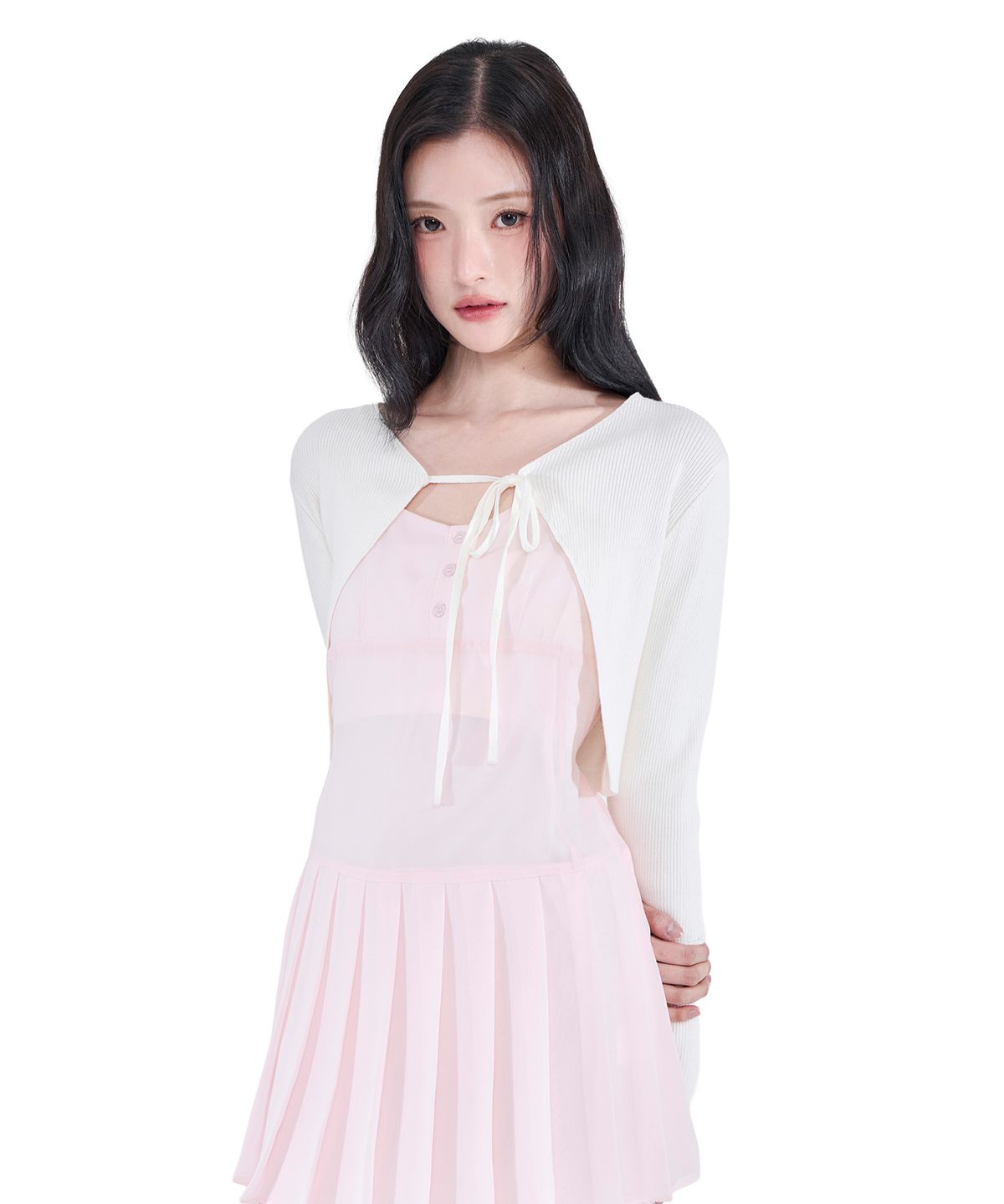 알키알카(ALKI ALKA) Ribbed Ribbon Bolero (Ivory)