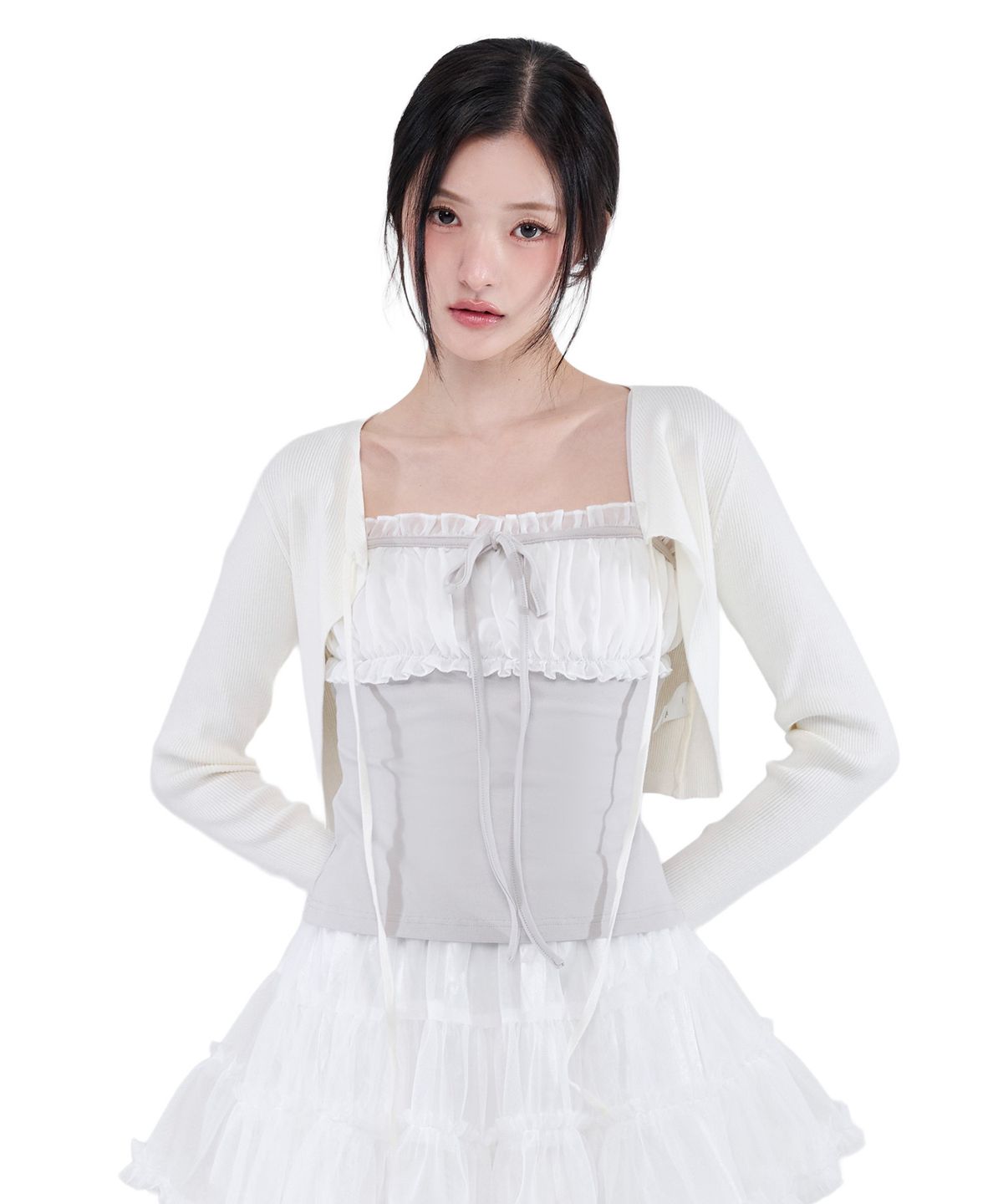 알키알카(ALKI ALKA) Ribbed Ribbon Bolero (Ivory)