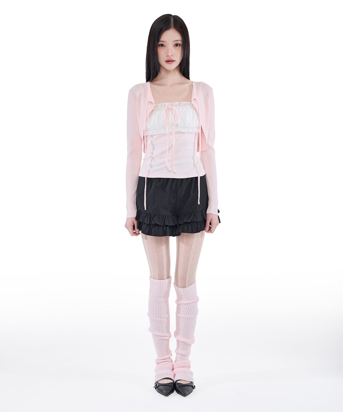 알키알카(ALKI ALKA) Ribbed Ribbon Bolero (Light Pink)