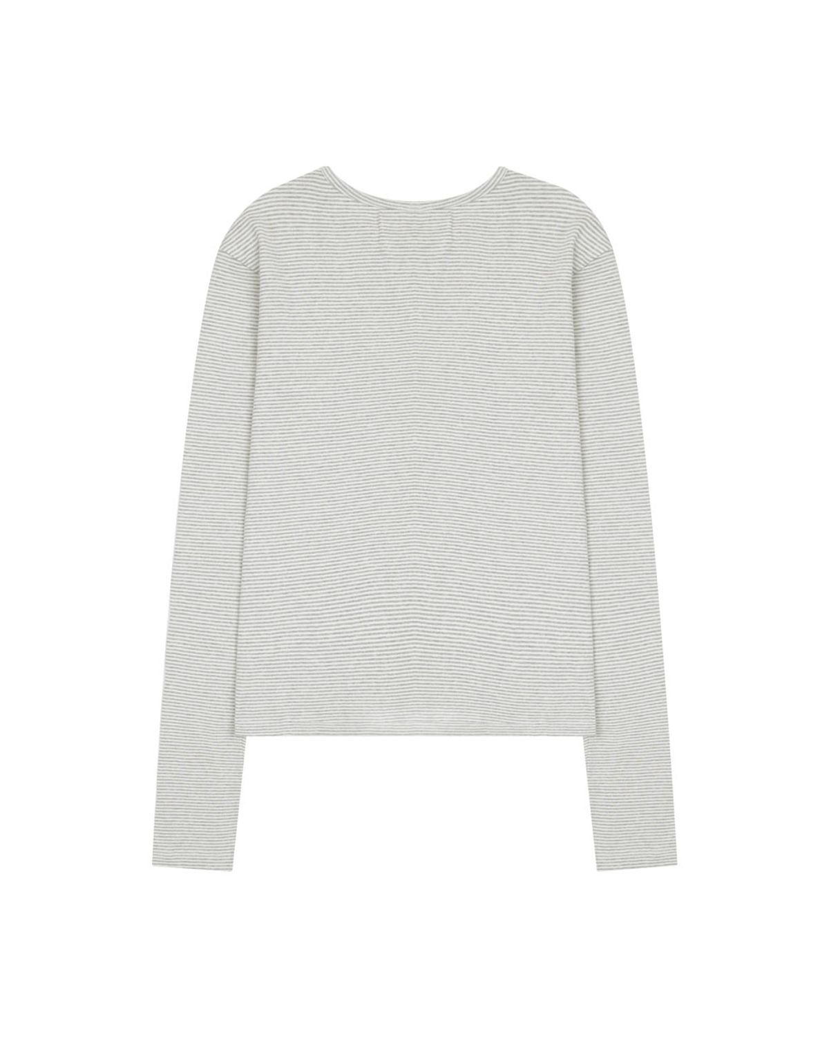 구보(GUVO) Layered round long sleeve t-shirt, Grey-stripe