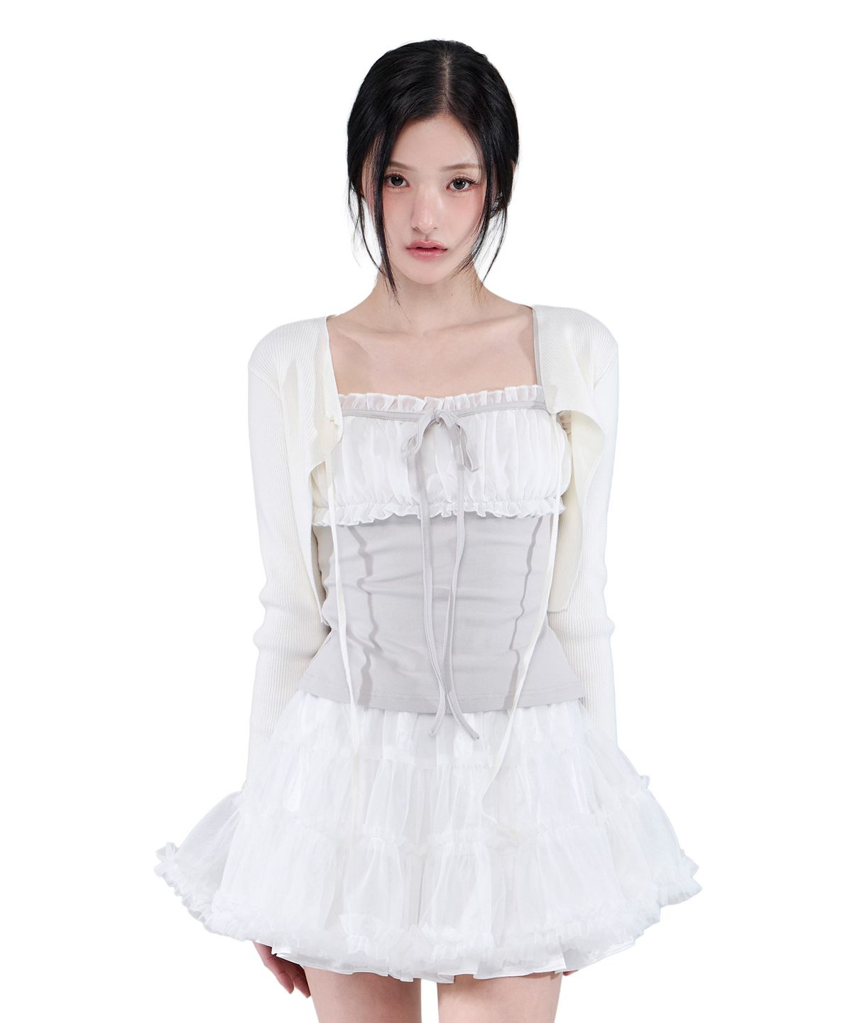알키알카(ALKI ALKA) Chiffon Ribbon Sleeveless (Light Gray)