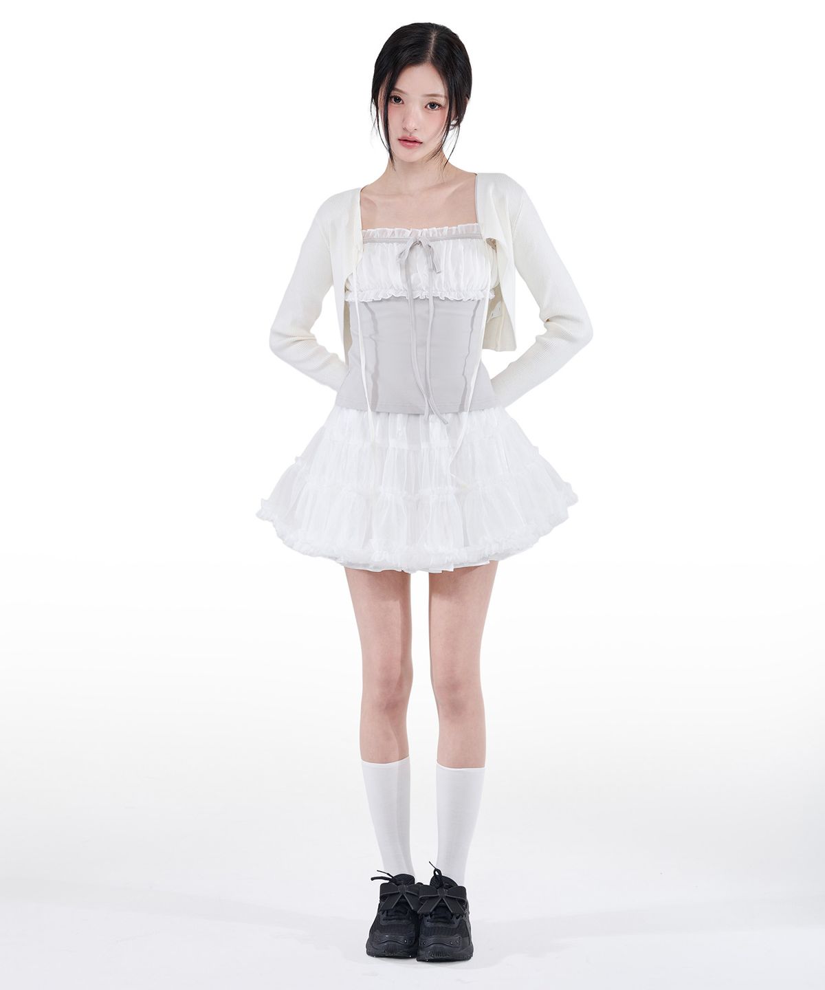 알키알카(ALKI ALKA) Chiffon Ribbon Sleeveless (Light Gray)