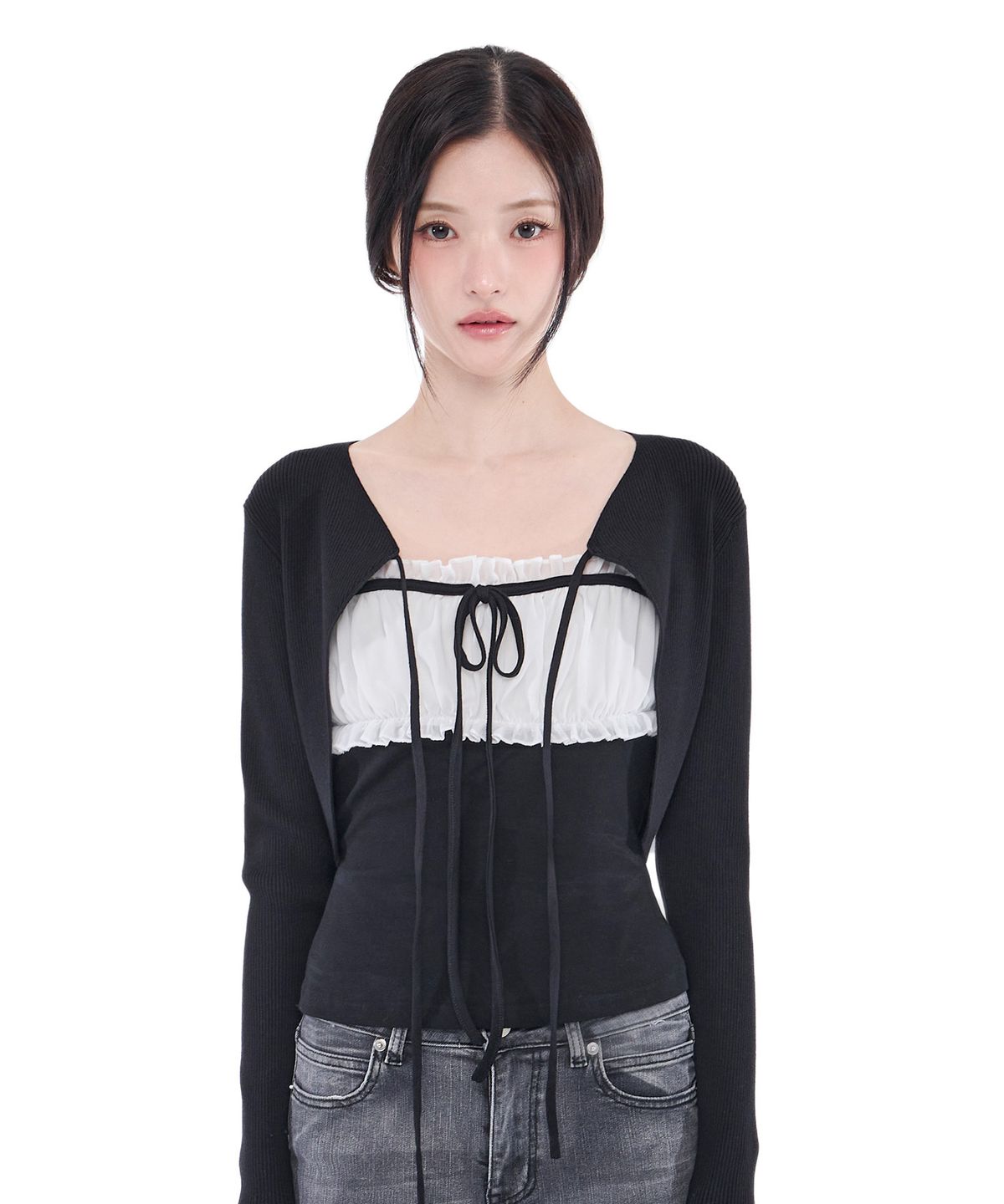 알키알카(ALKI ALKA) Chiffon Ribbon Sleeveless (Black)