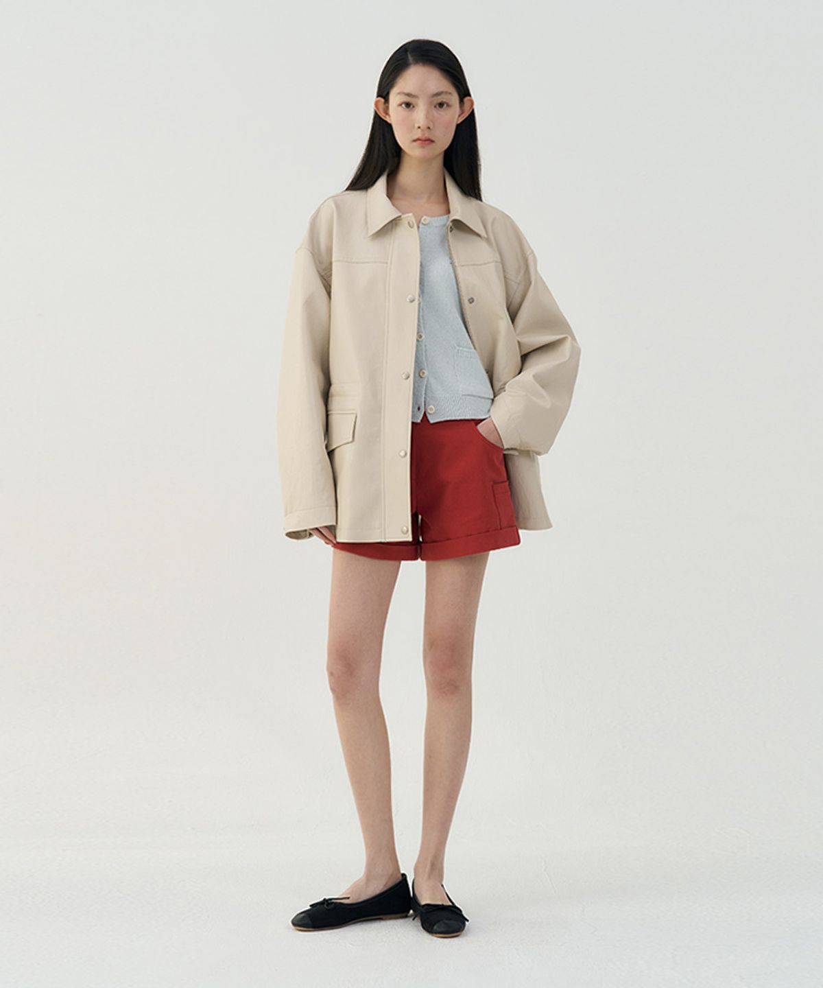타버트(TARVERT) Rust Leather Half Jacket - Cream
