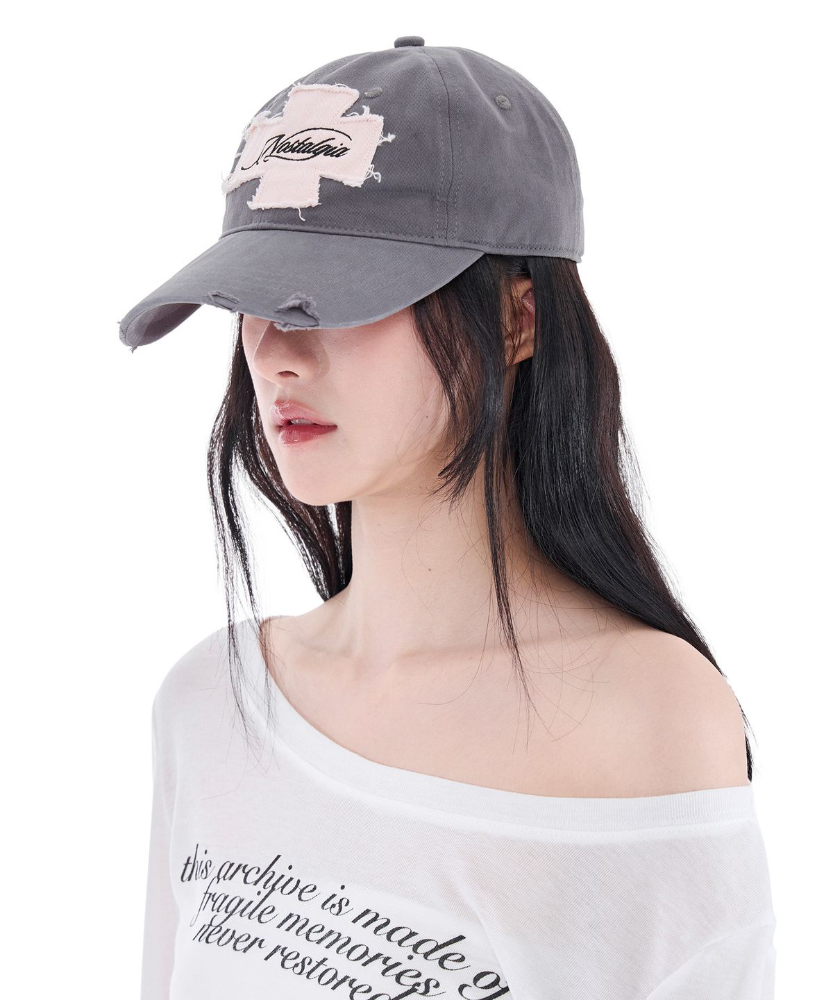 알키알카(ALKI ALKA) Distressed Patch Ball Cap (Light Gray)