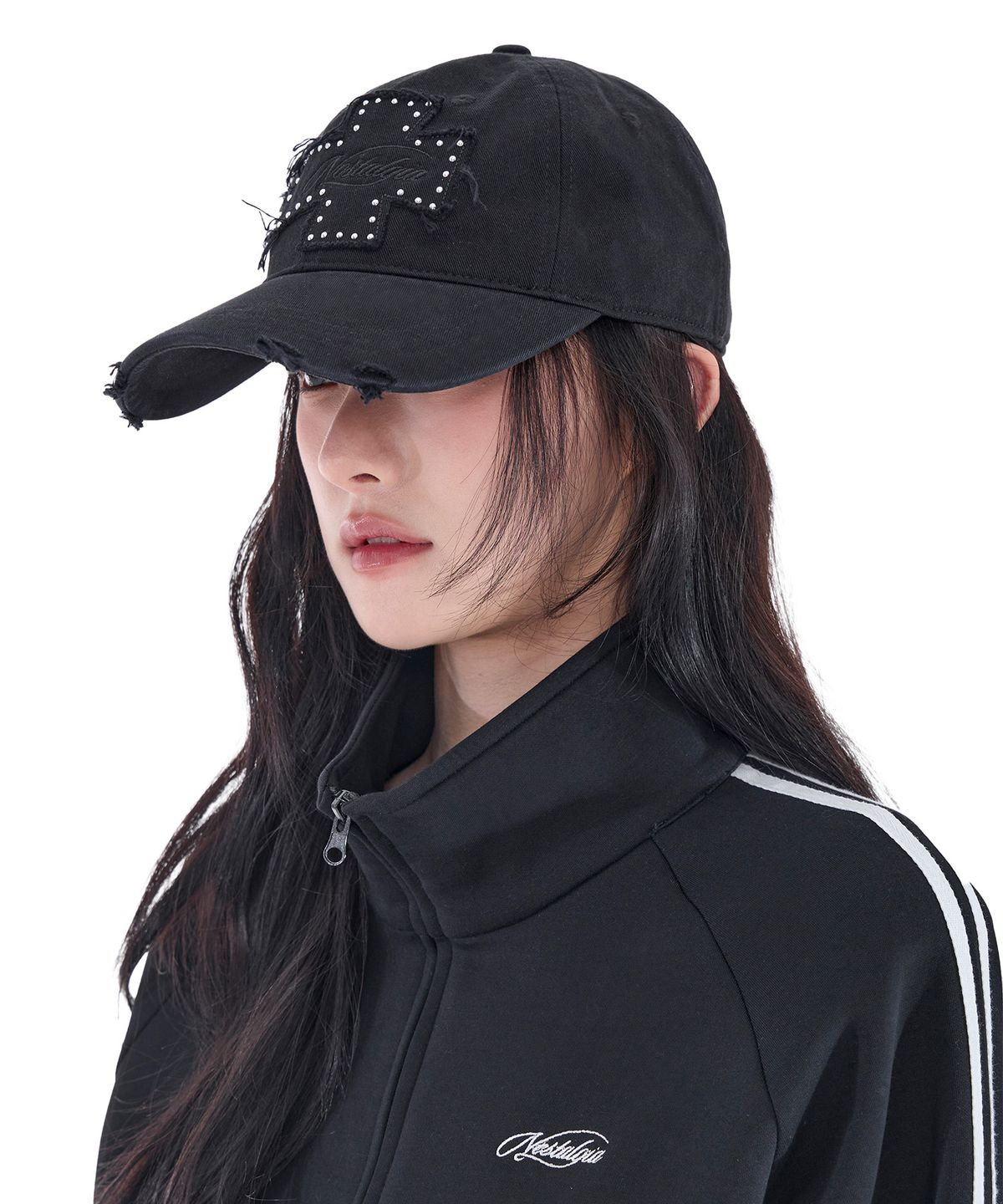 알키알카(ALKI ALKA) Distressed Patch Ball Cap (Black)