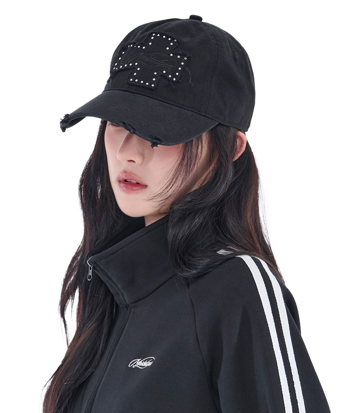알키알카(ALKI ALKA) Distressed Patch Ball Cap (Black)