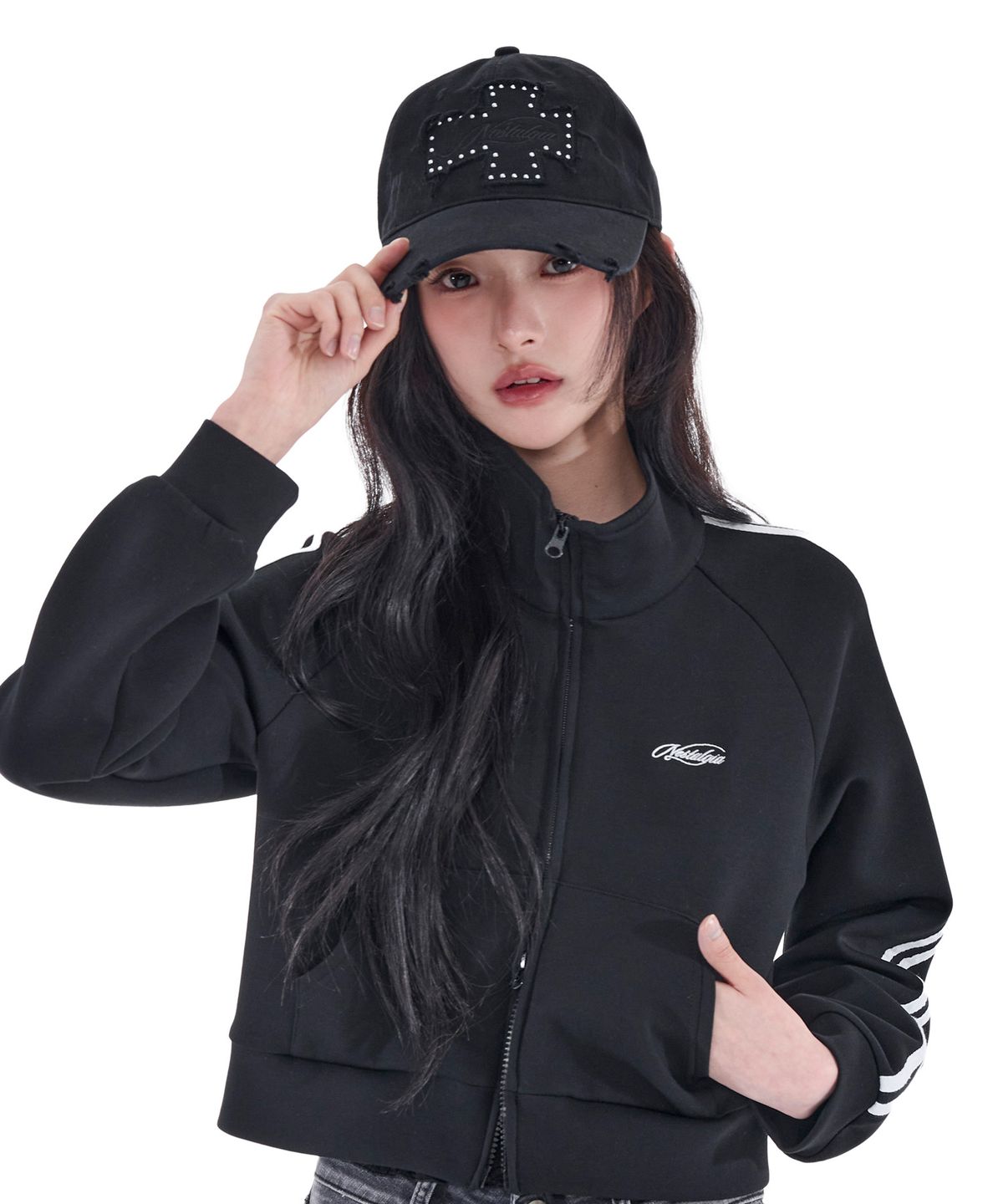 알키알카(ALKI ALKA) Distressed Patch Ball Cap (Black)