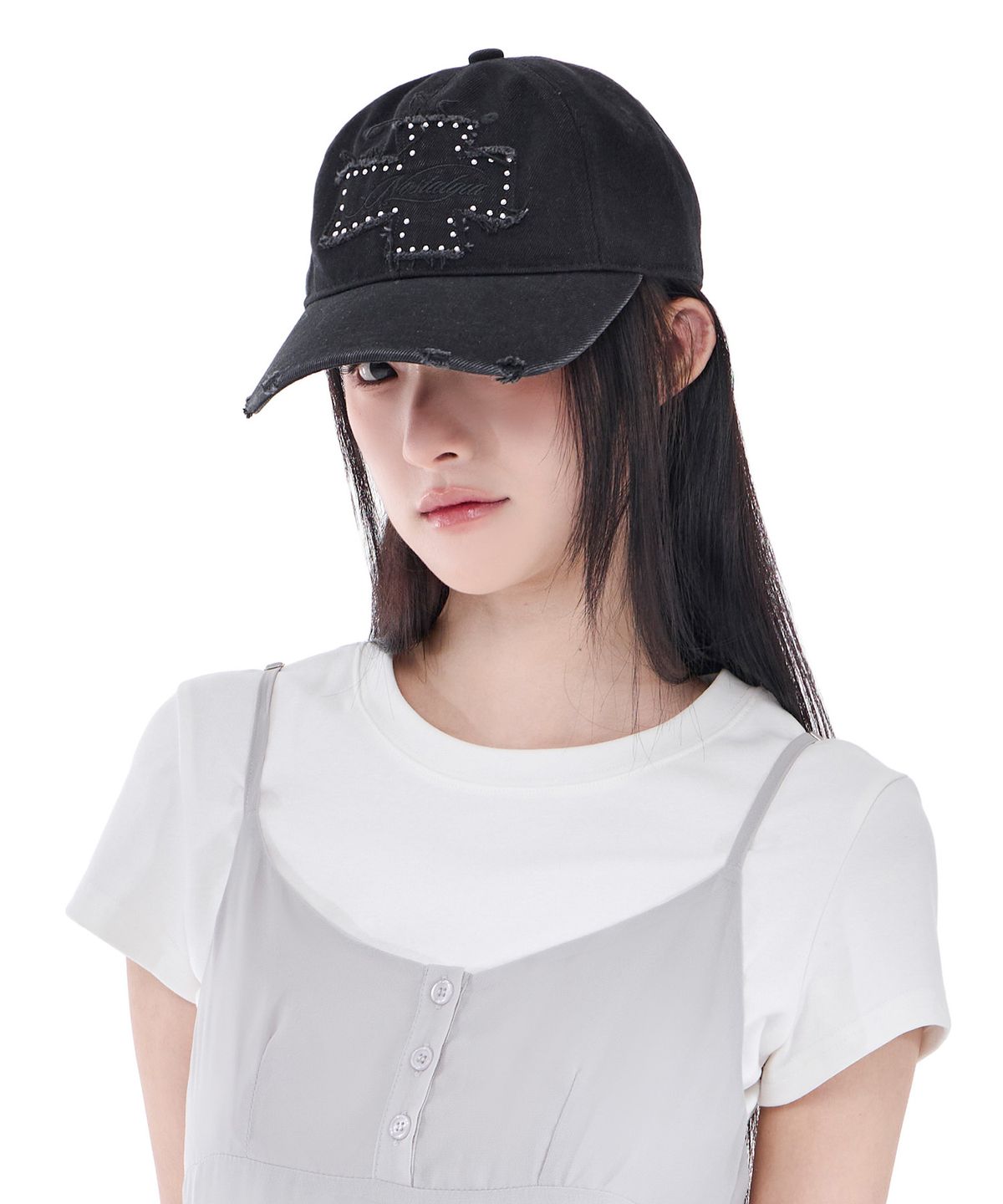알키알카(ALKI ALKA) Distressed Patch Ball Cap (Black Denim)