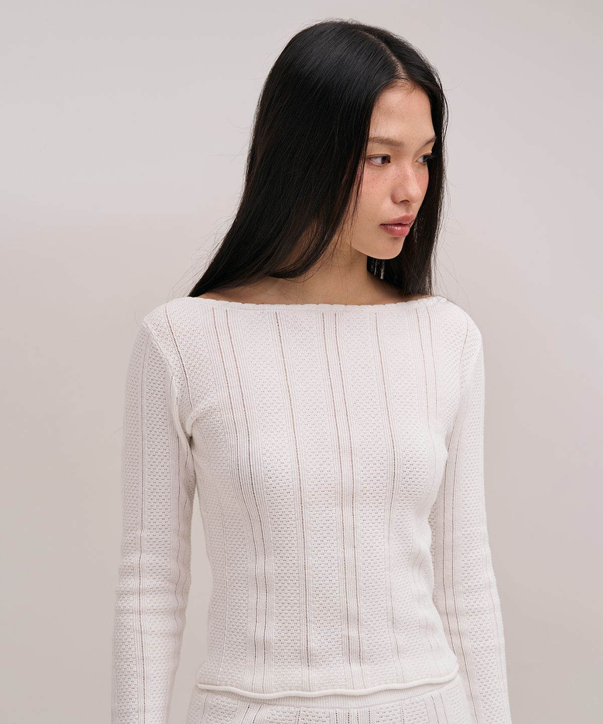 졸리앙볼(JOLIEENVOL) POINTELLE KNIT TOP (WHITE)
