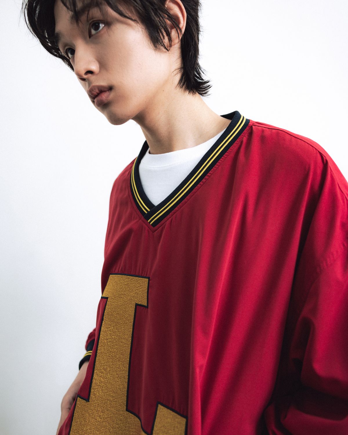 앵글런(ANGLAN) Lettermen Nylon Pullover - Red