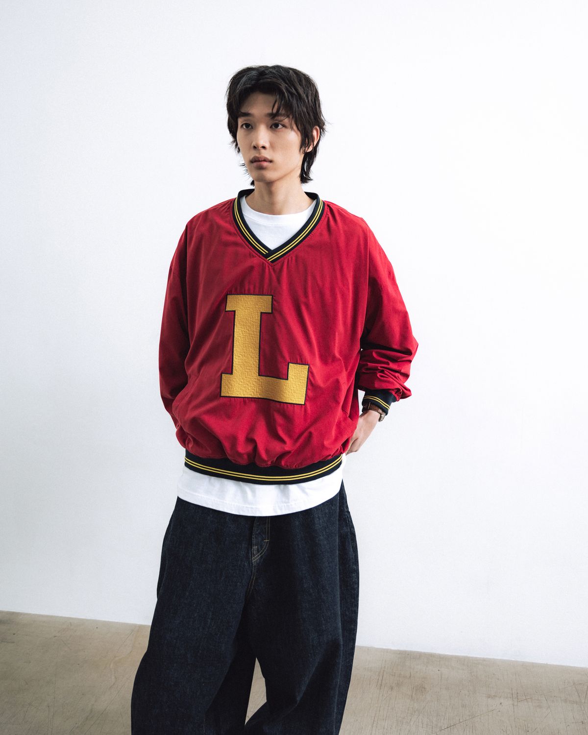 앵글런(ANGLAN) Lettermen Nylon Pullover - Red