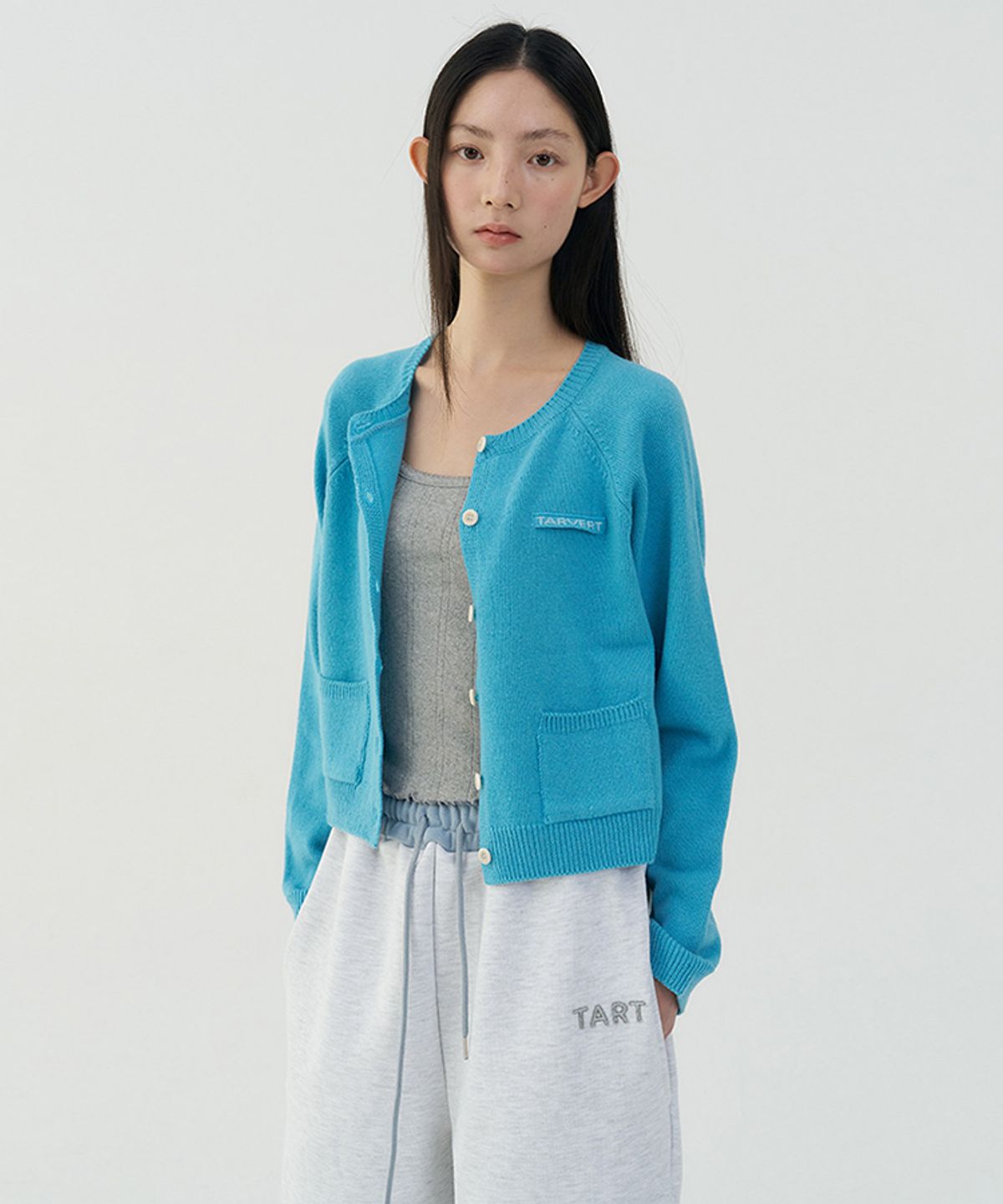 타버트(TARVERT) Summit Round Knit Cardigan - Aqua Blue
