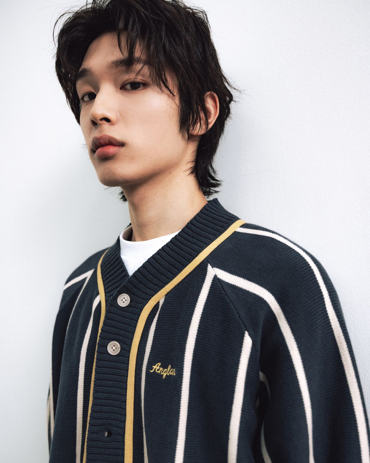앵글런(ANGLAN) Varsity Raglan Knit Cardigan - Navy