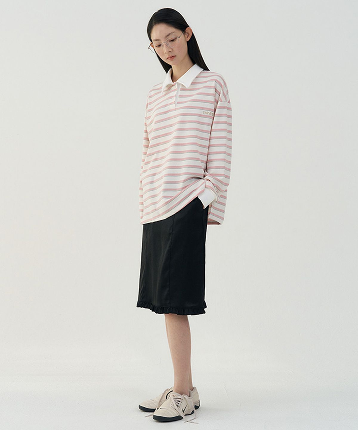타버트(TARVERT) Pony Striped Collar T-Shirt - Pink