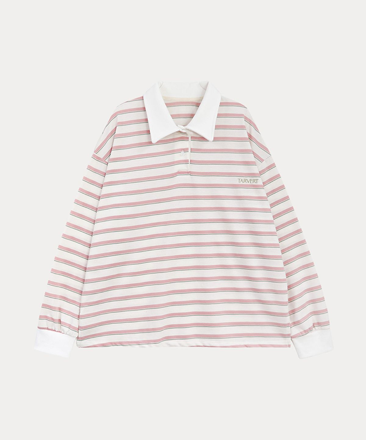 타버트(TARVERT) Pony Striped Collar T-Shirt - Pink