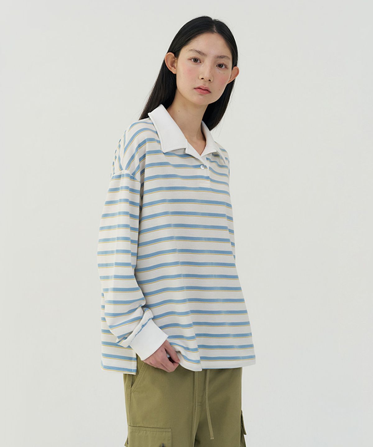 타버트(TARVERT) Pony Striped Collar T-Shirt - Sky Blue