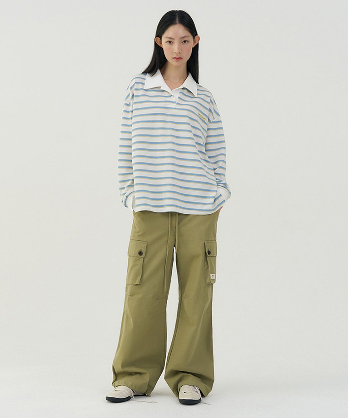 타버트(TARVERT) Pony Striped Collar T-Shirt - Sky Blue