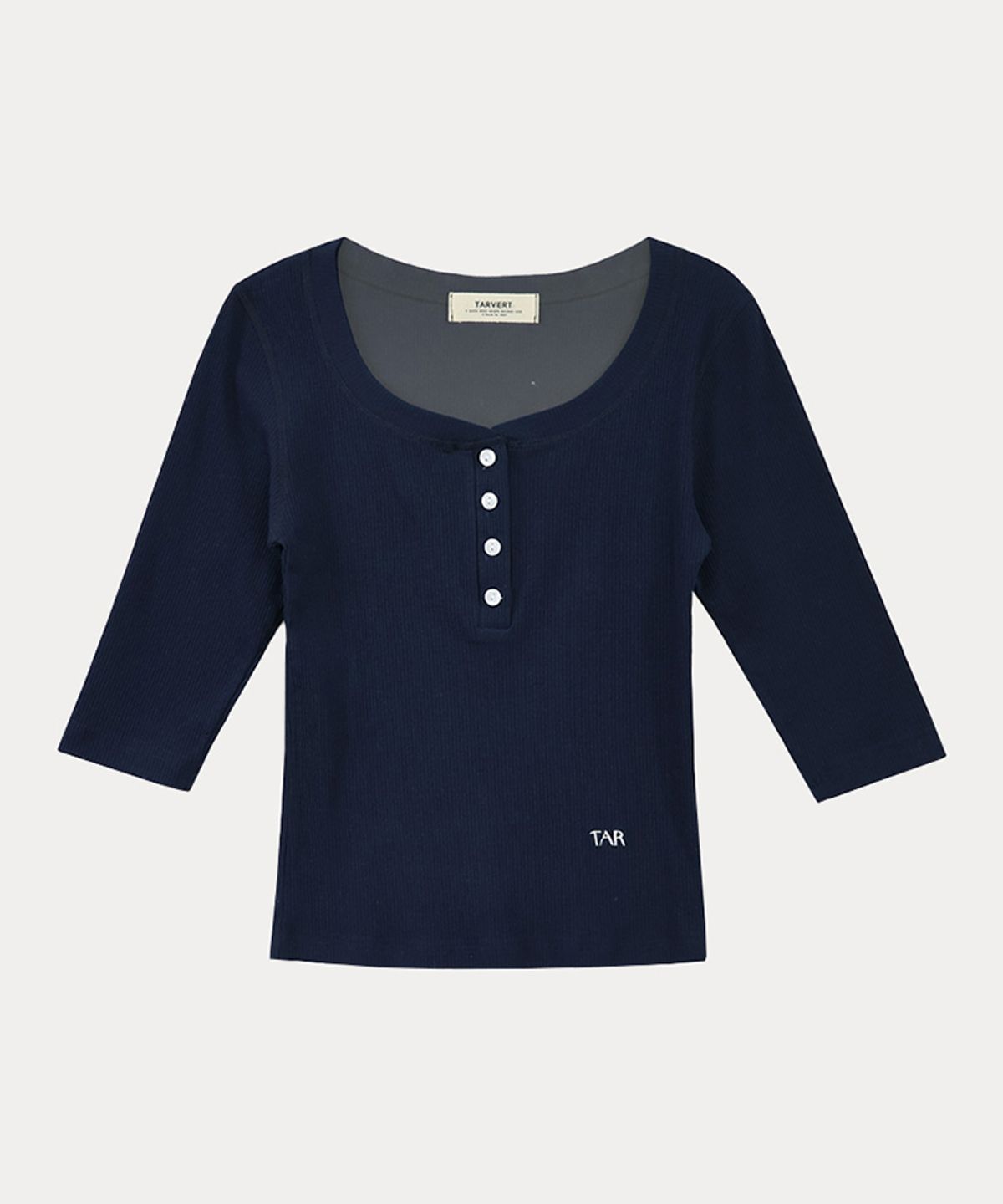타버트(TARVERT) Elbow Sleeve Ribbed T-Shirt - Navy