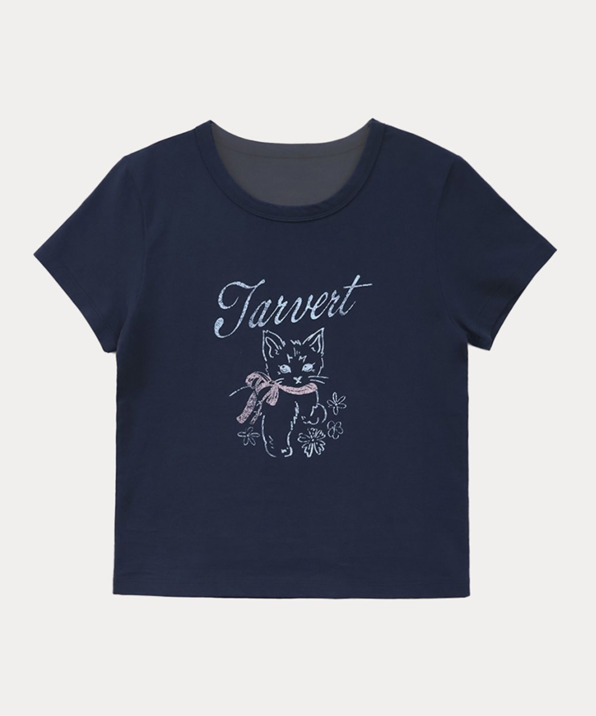 타버트(TARVERT) Cat  Lettering T-Shirt - Navy
