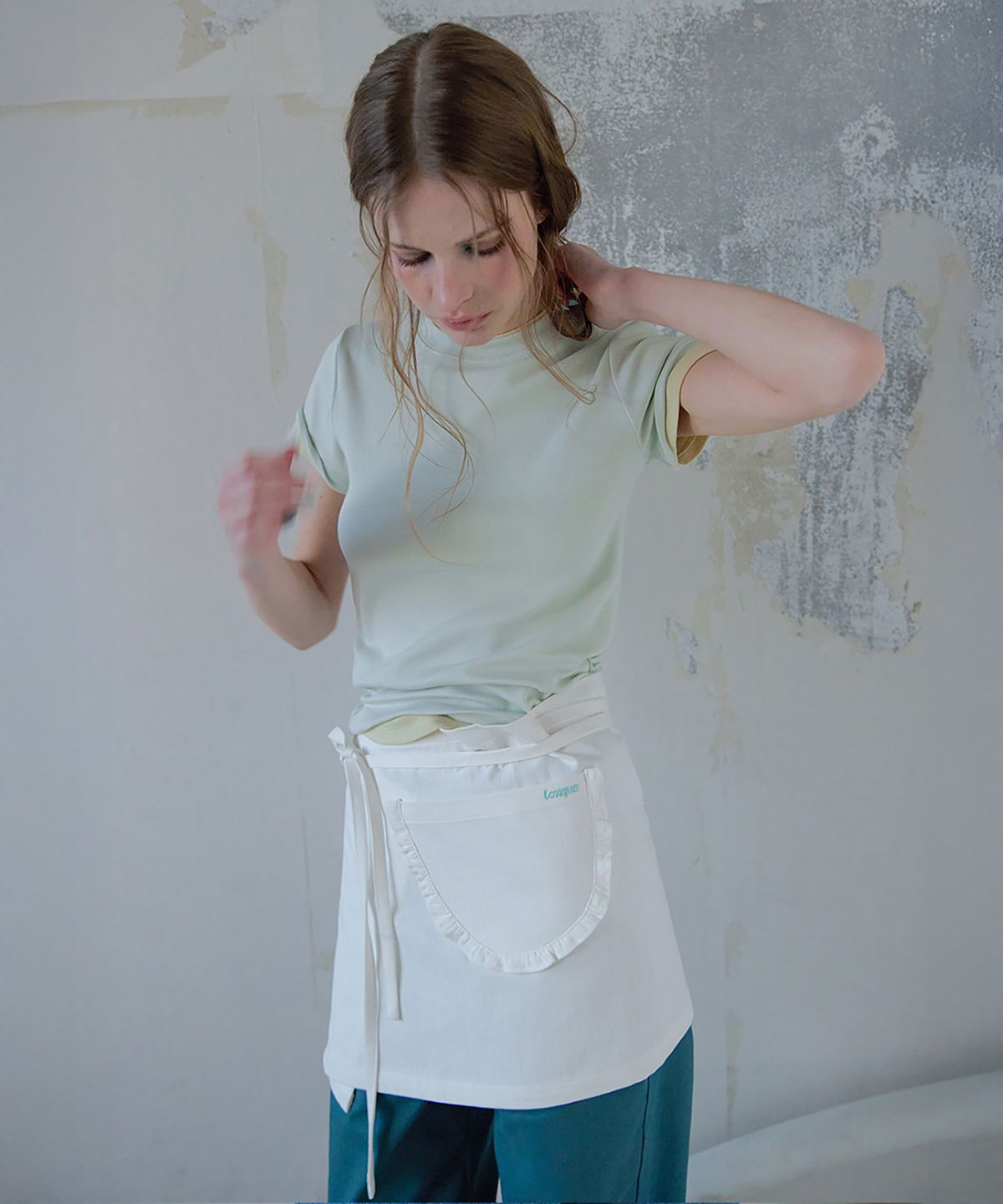 론크(LONQUE) COTTON APRON LAYERED WRAP SKIRT (WHITE)