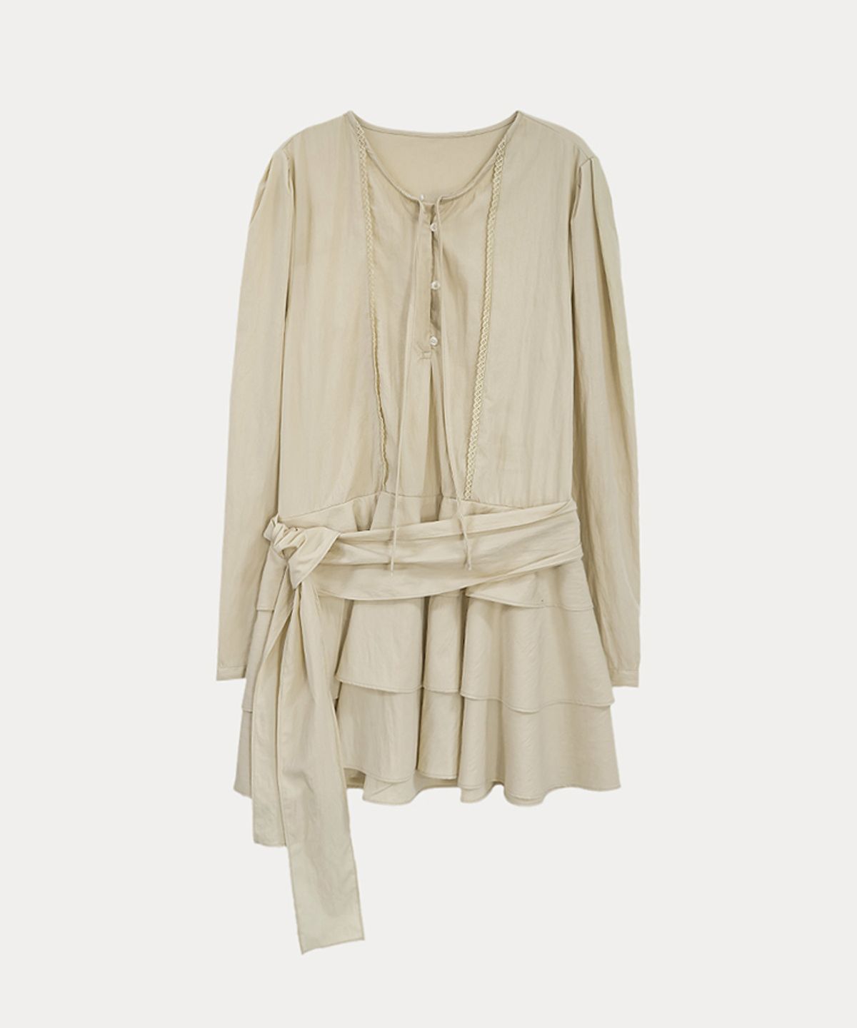 타버트(TARVERT) Flowy Tiered Frill Dress - Light Beige