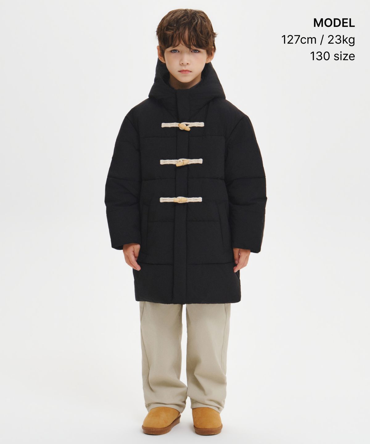 무신사 스탠다드 키즈(MUSINSA STANDARD KIDS) 후디드 더플 패딩 파카 [블랙]