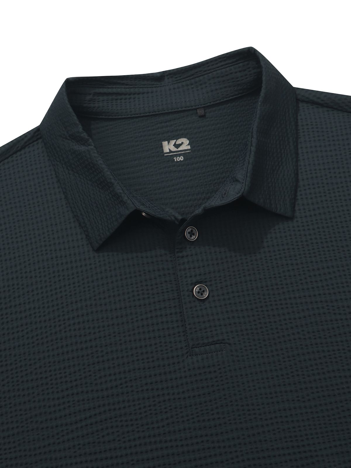케이투(K2) 시원서커 ICE WAFFLE 긴팔 폴로_STEEL BLUE