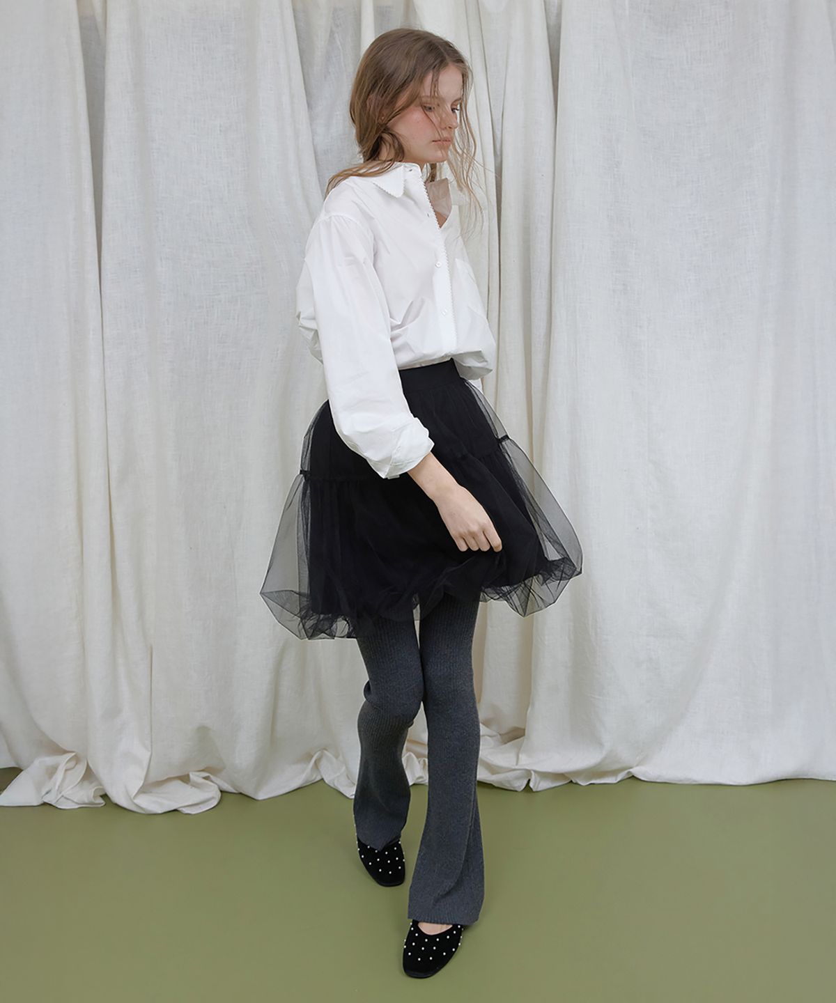 론크(LONQUE) LONQUE LACE TRIMMING OVERFIT SHIRTS (IVORY)