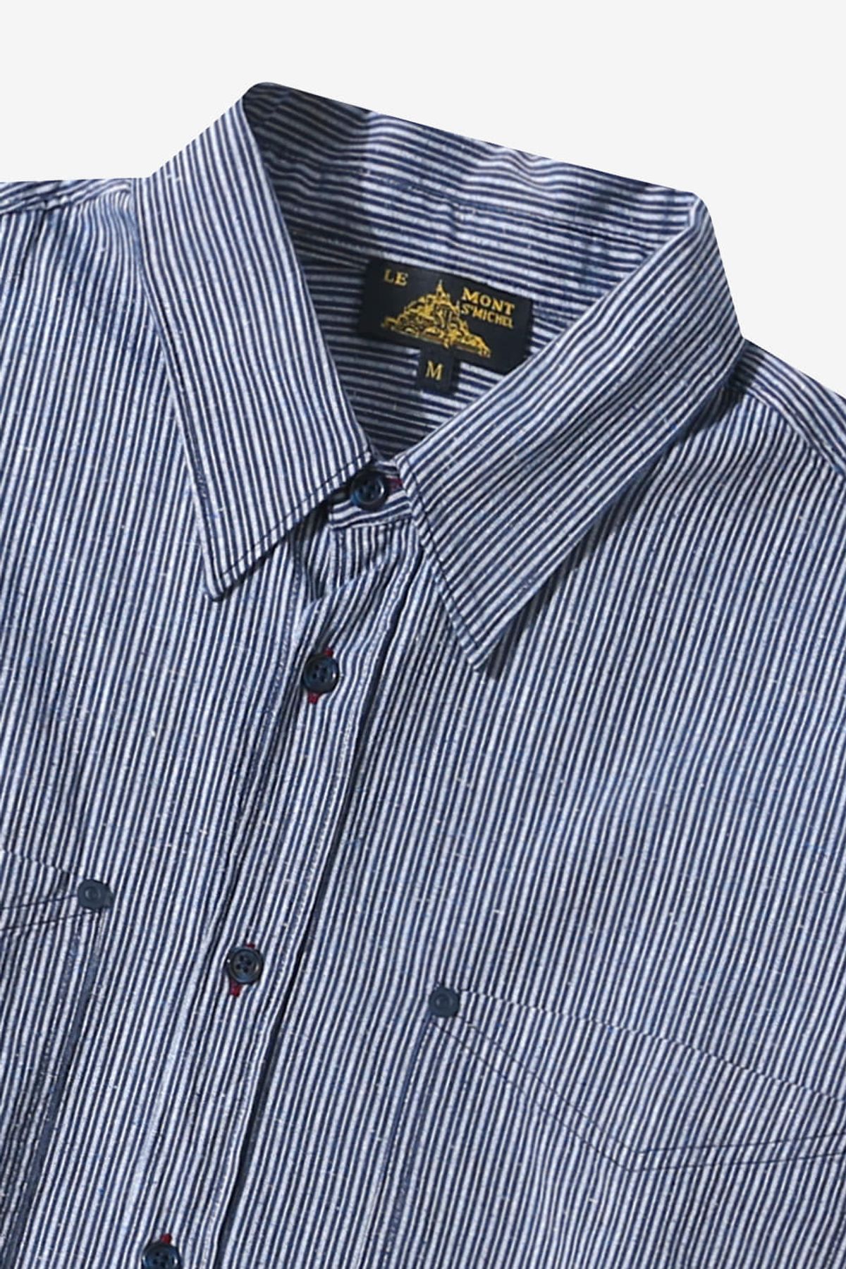 르몽생미셸(LE MONT ST MICHEL) Stripe Out Pocket Denim Shirt_Navy
