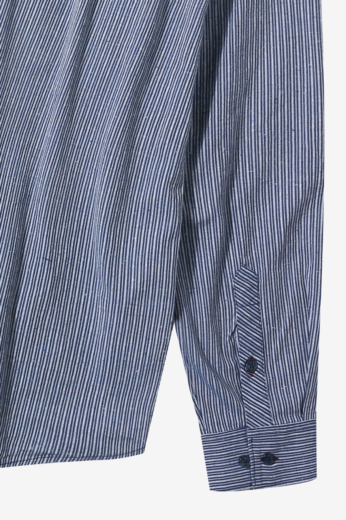 르몽생미셸(LE MONT ST MICHEL) Stripe Out Pocket Denim Shirt_Navy