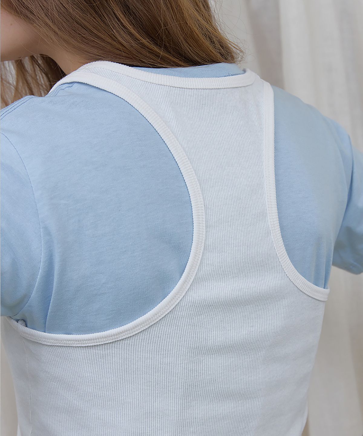 론크(LONQUE) BASIC COTTON RIBBED U-NECK LAYERED SLEEVELESS TOP (WHITE)