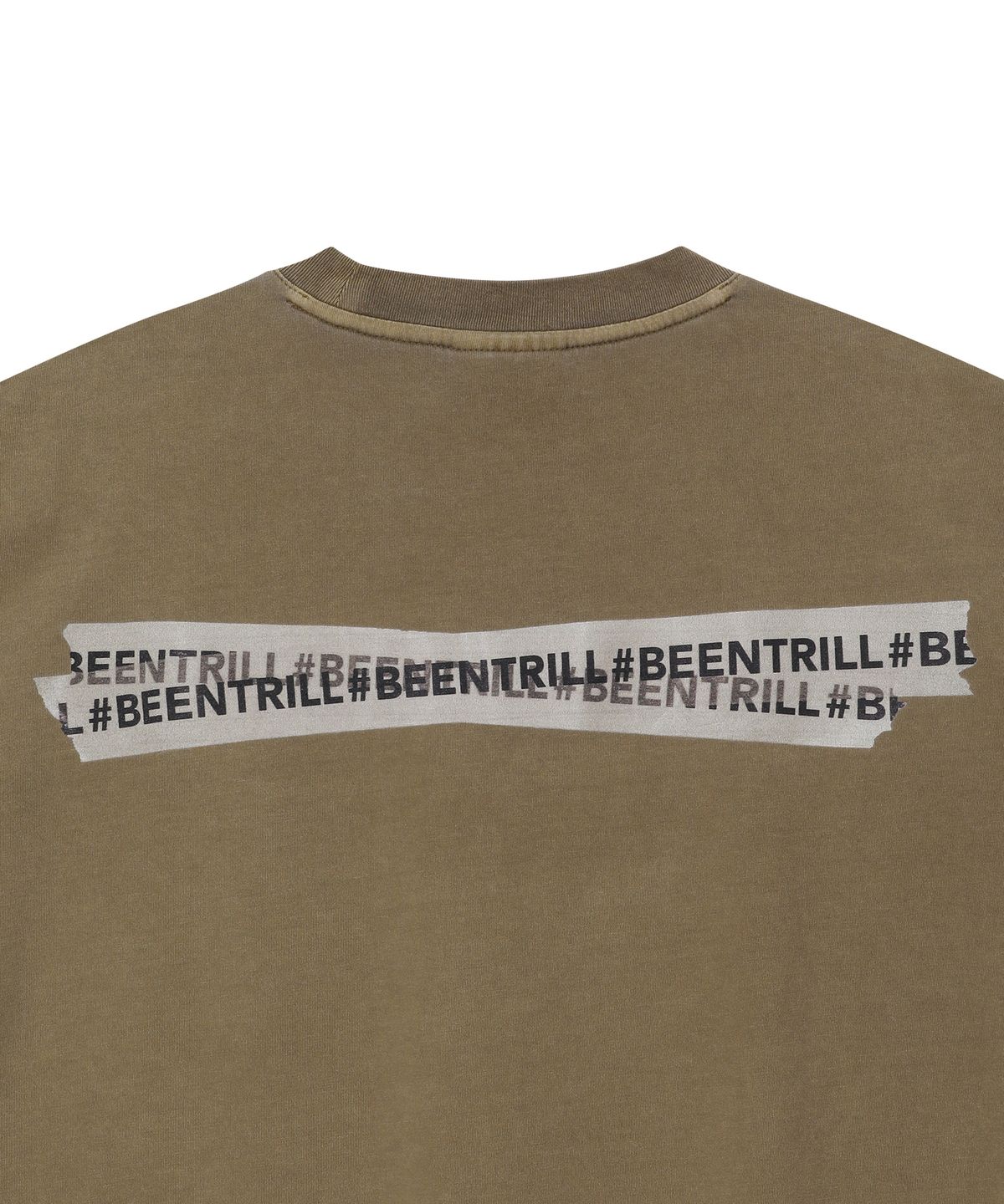 빈트릴(BEENTRILL) 빈티지 마스킹 테이핑 다잉 반팔티(브라운)