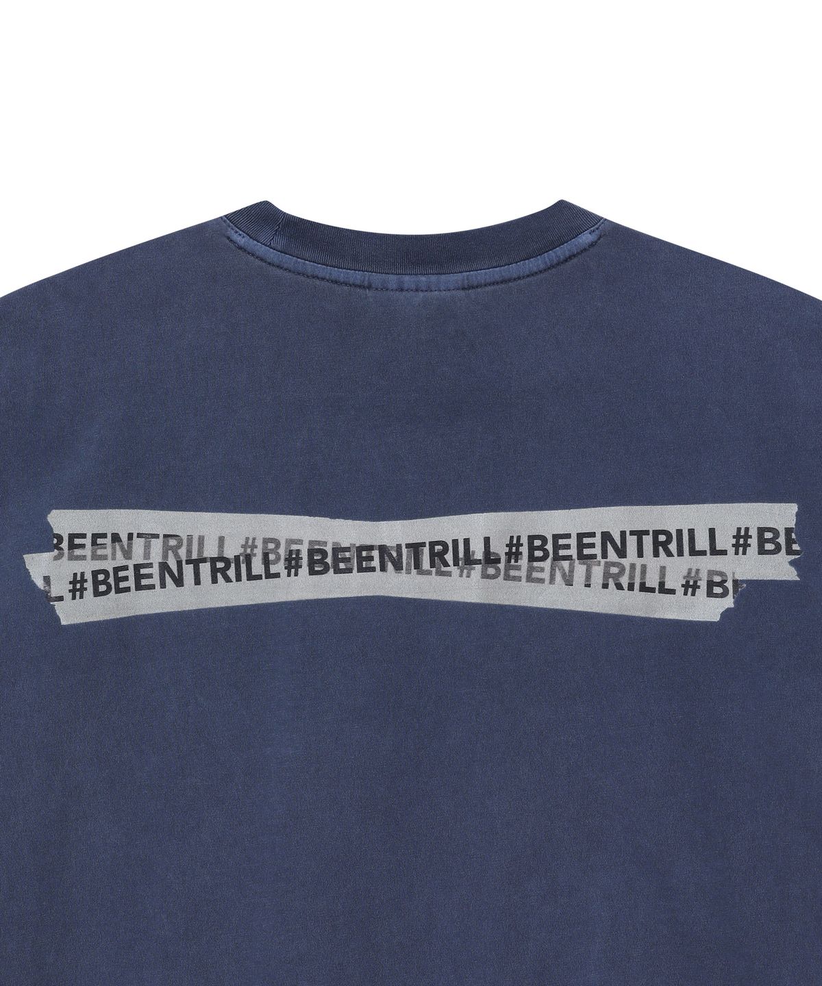 빈트릴(BEENTRILL) 빈티지 마스킹 테이핑 다잉 반팔티(네이비)