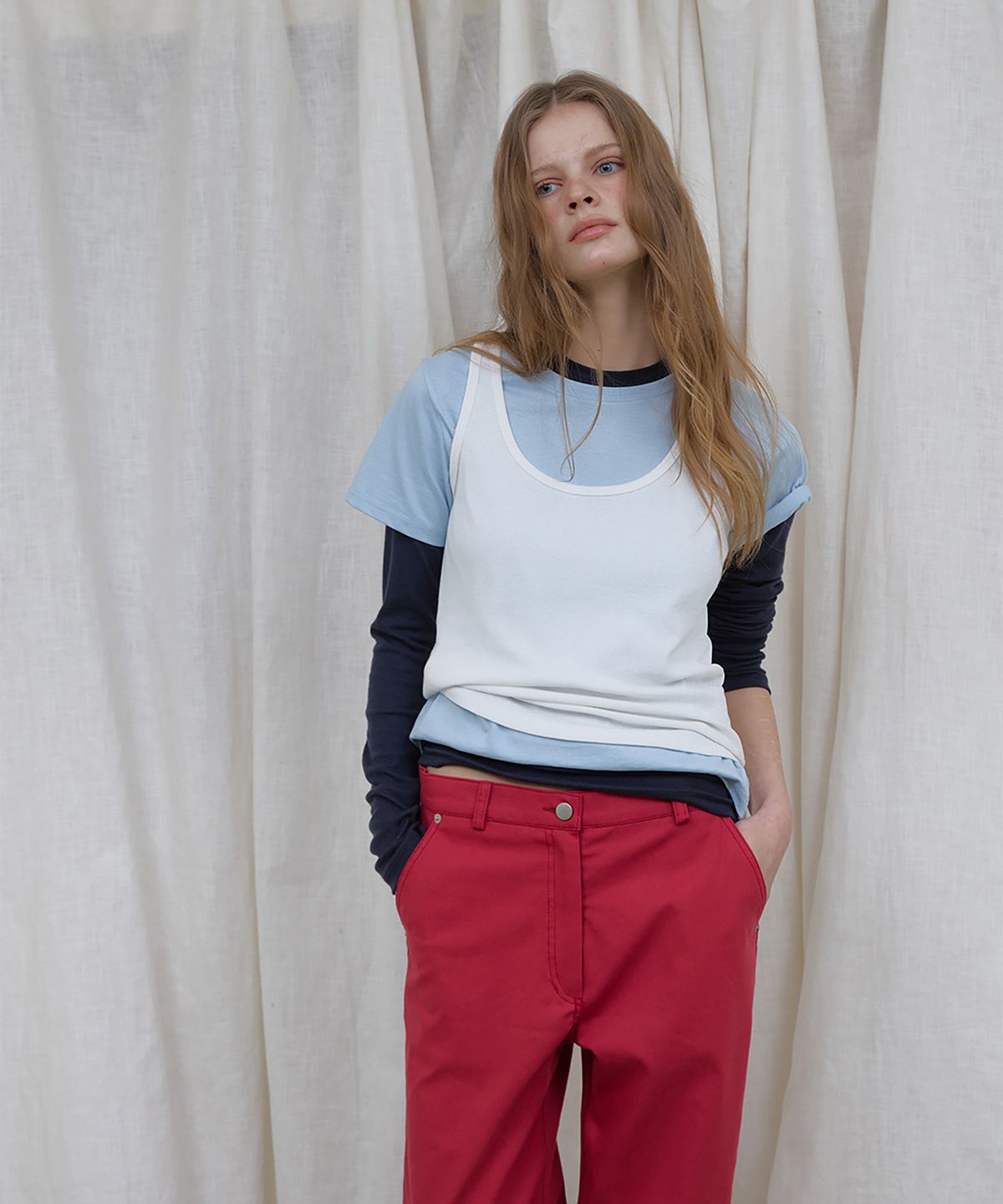 론크(LONQUE) ESSENTIEL ROUND NATURAL SPAN LONG SLEEVE T-SHIRT (NAVY)