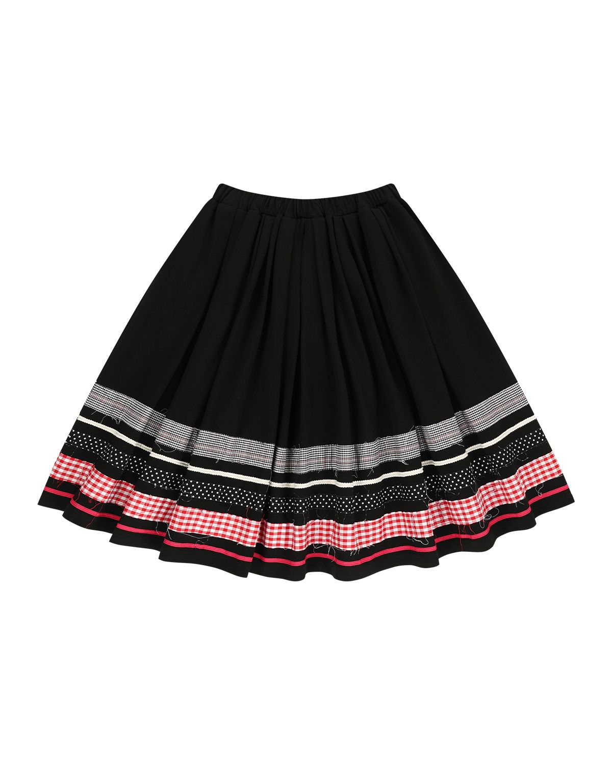 더뮤지엄비지터(THEMUSEUMVISITOR) W MULTI PATCH MIDI SKIRT (BLACK)