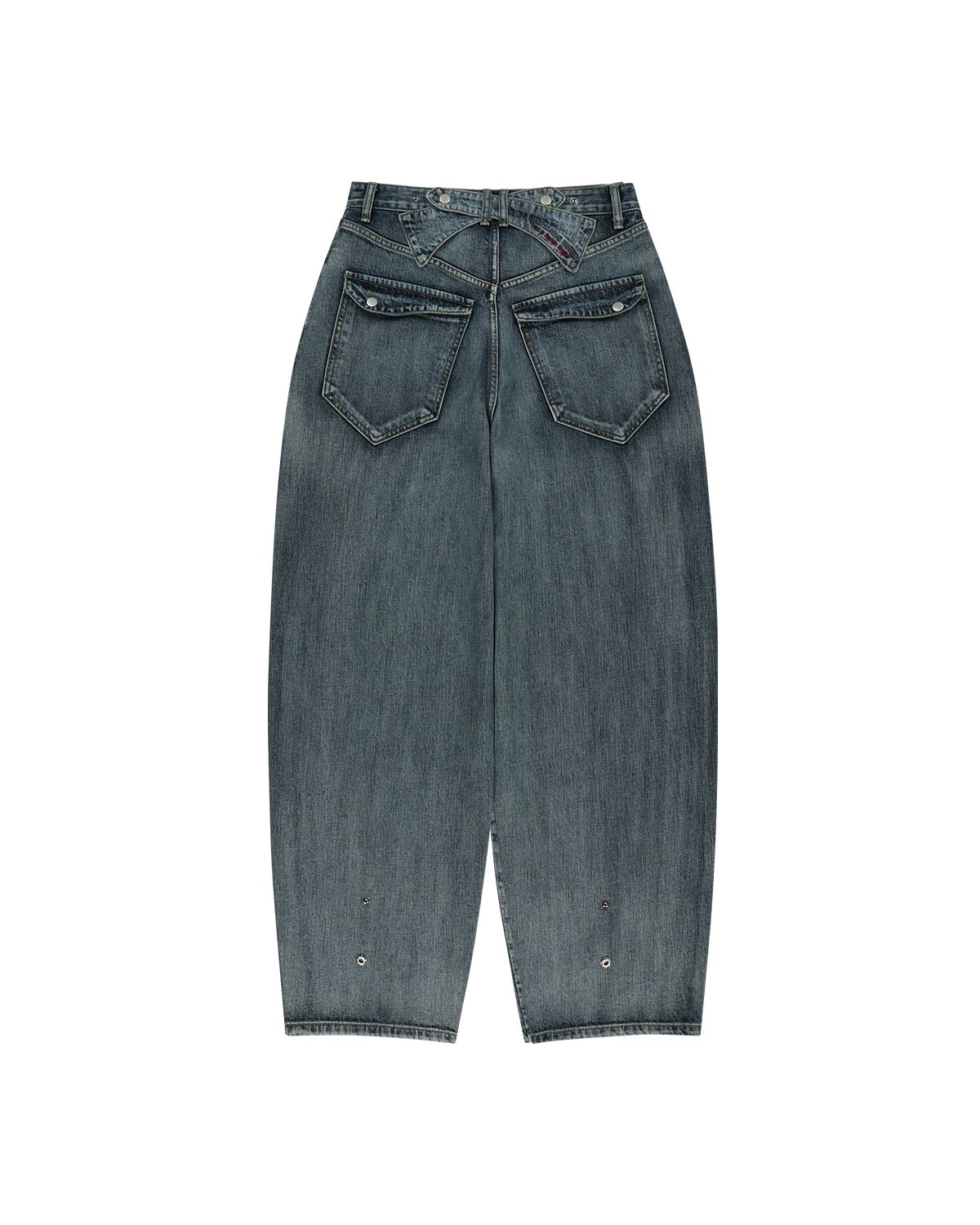 더뮤지엄비지터(THEMUSEUMVISITOR) CROSS BELT WASHED DENIM PANTS (BLUE)