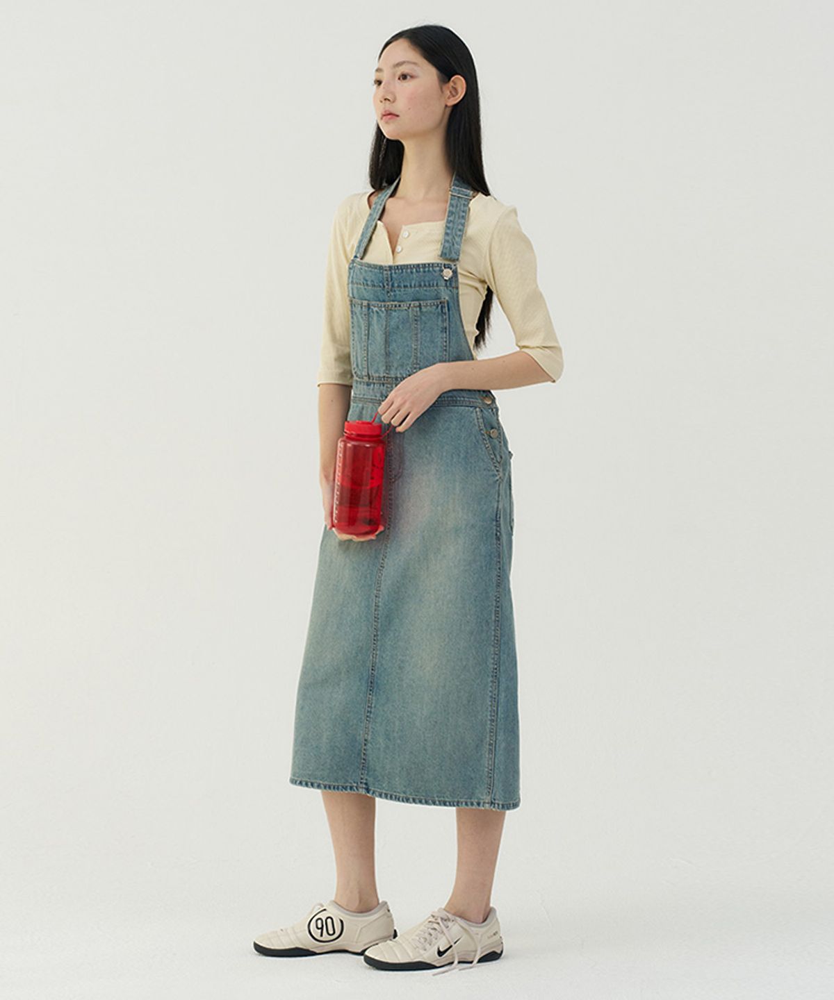 타버트(TARVERT) Velin Halter Denim Dress - Middle Blue