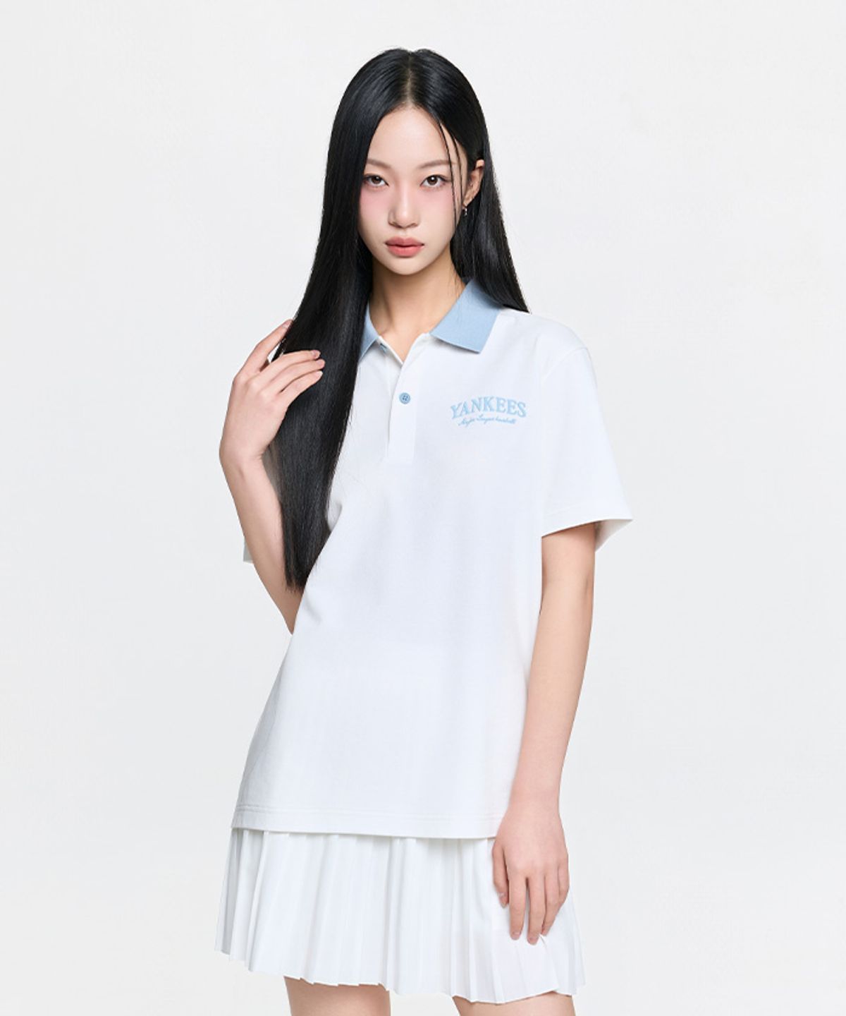 엠엘비(MLB) 베이직 스몰레터 컴포터블핏 카라 티셔츠 NY (Ivory)