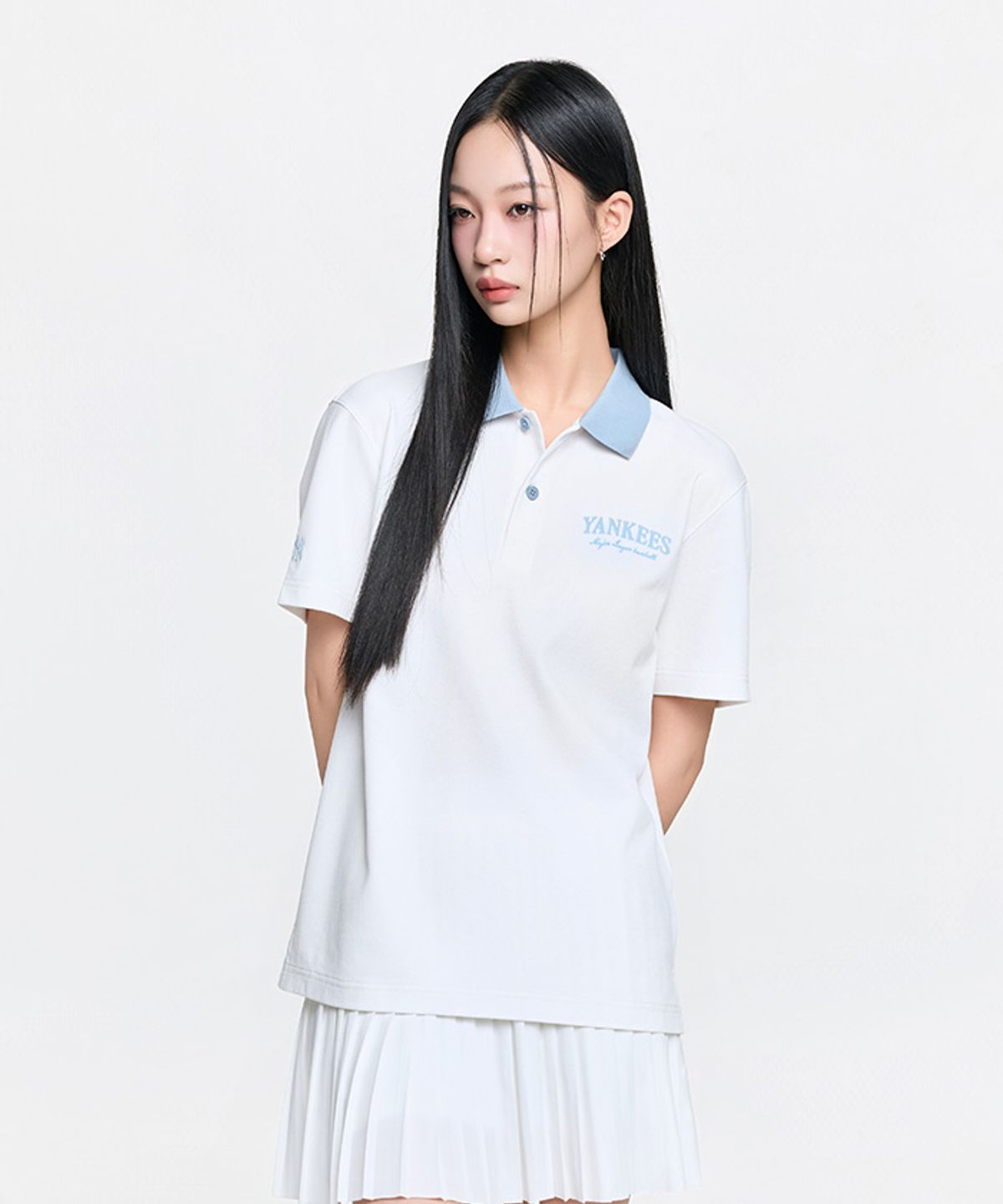 엠엘비(MLB) 베이직 스몰레터 컴포터블핏 카라 티셔츠 NY (Ivory)