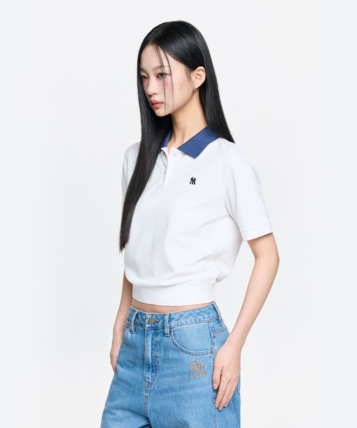 엠엘비(MLB) 여성 베이직 크롭 카라 티셔츠 NY (Ivory)