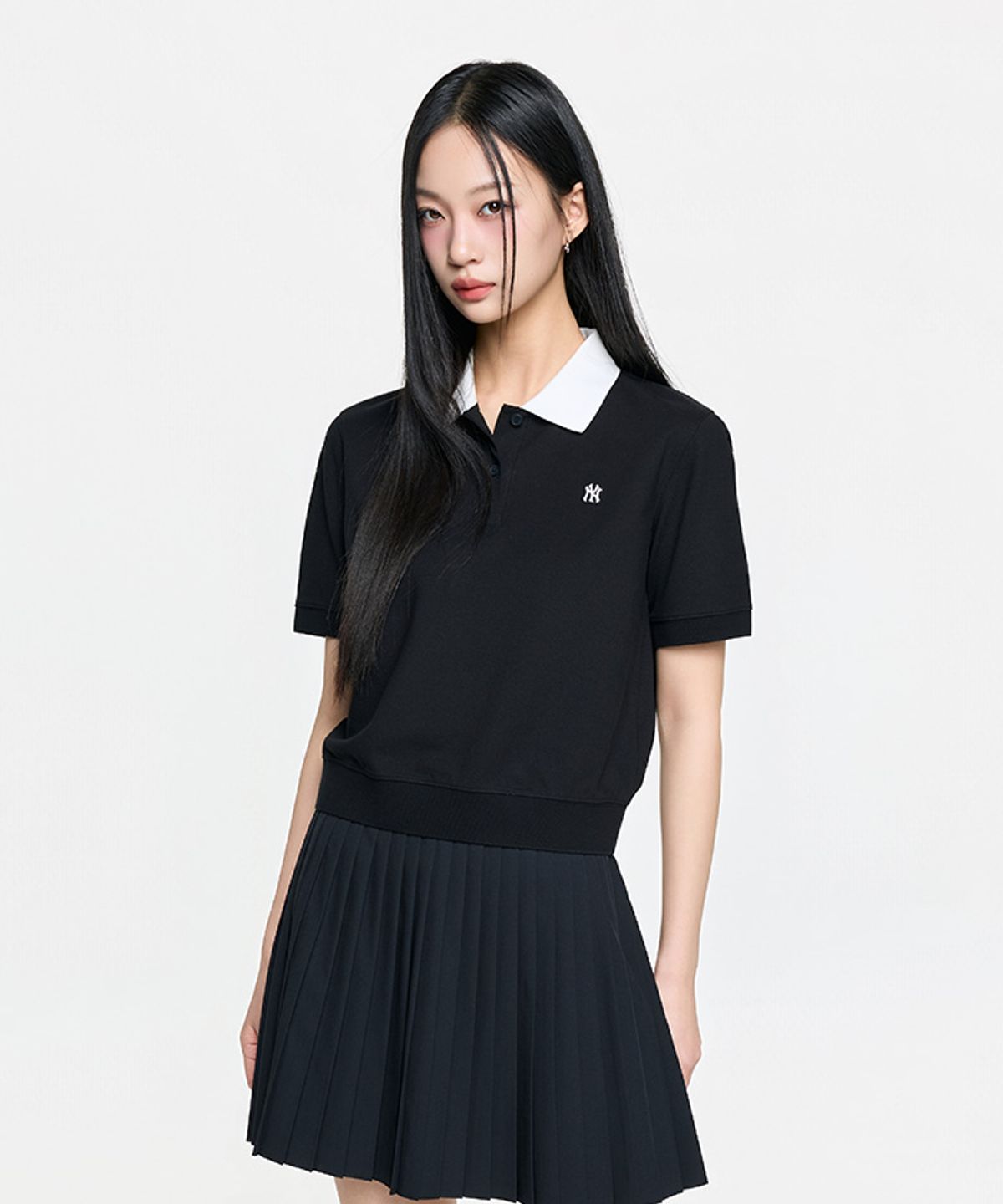 엠엘비(MLB) 여성 베이직 크롭 카라 티셔츠 NY (Black)