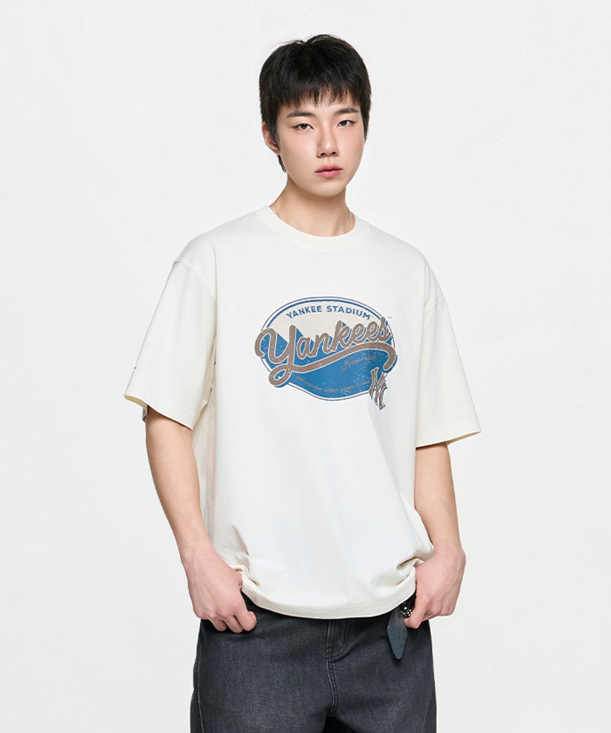 엠엘비(MLB) 빈티지 워싱 그래픽 반팔 티셔츠 NY (Cream)
