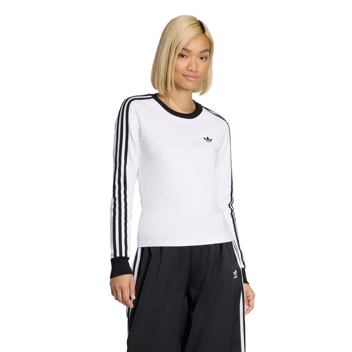 아디다스(ADIDAS) 3-스트라이프 롱 슬리브 슬림 핏 티셔츠 - 화이트:블랙 / KD3688
