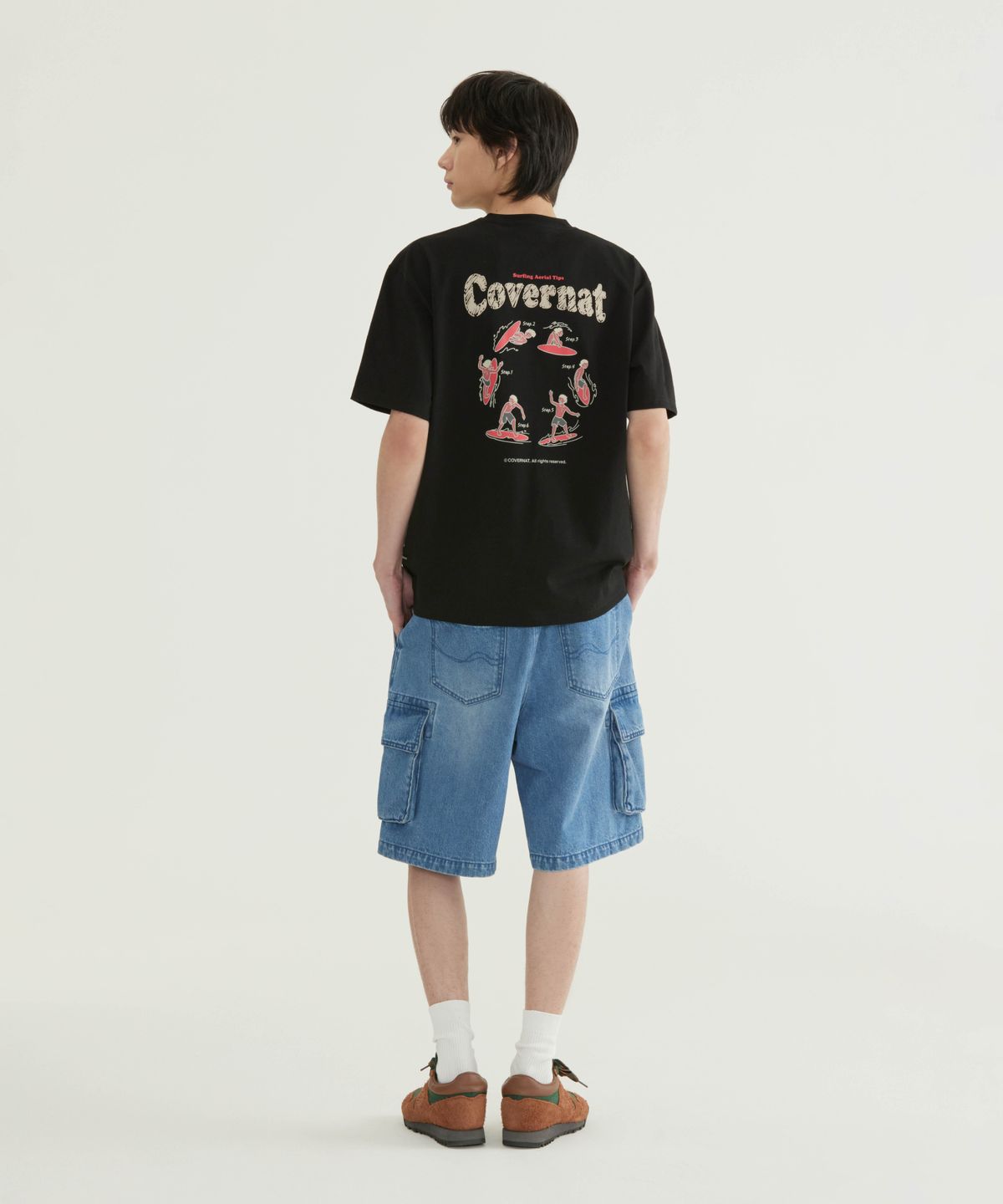 커버낫(COVERNAT) 링사 와이드 카고 데님 쇼츠 다크 블루